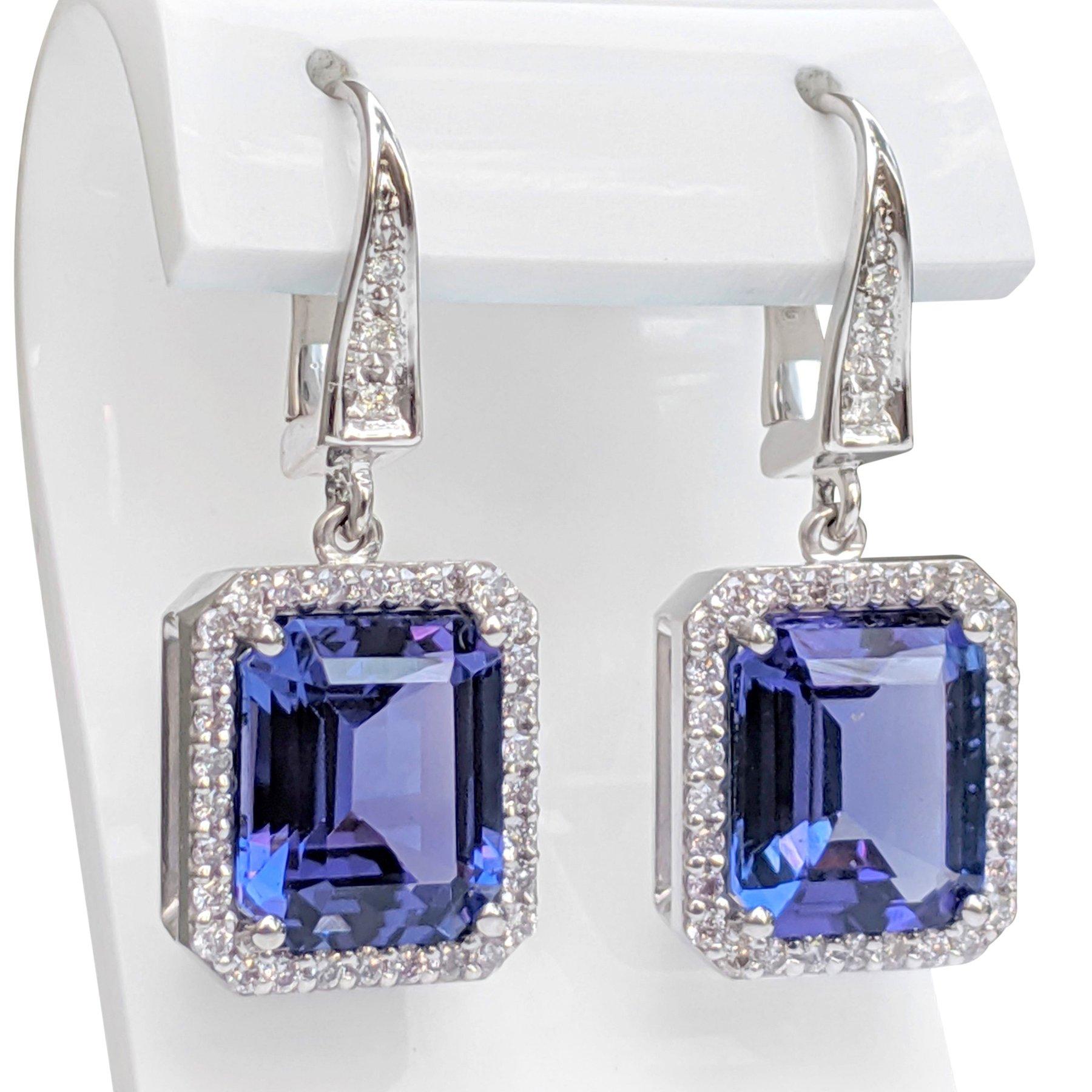 NO RESERVE! 9.30Ct Tanzanite & 0.50Ct Diamonds 18 kt. White gold Earrings In New Condition In Ramat Gan, IL