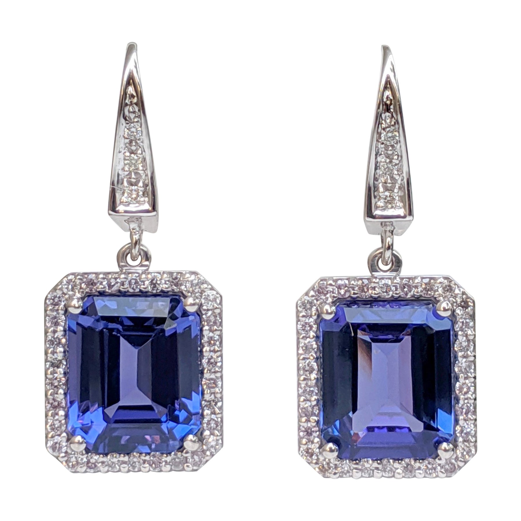 NO RESERVE! 9.30Ct Tansanit & 0,50 Karat Diamanten 18 kt. Weißgold-Ohrringe