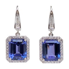 NO RESERVE! 9.30Ct Tansanit & 0,50 Karat Diamanten 18 kt. Weißgold-Ohrringe
