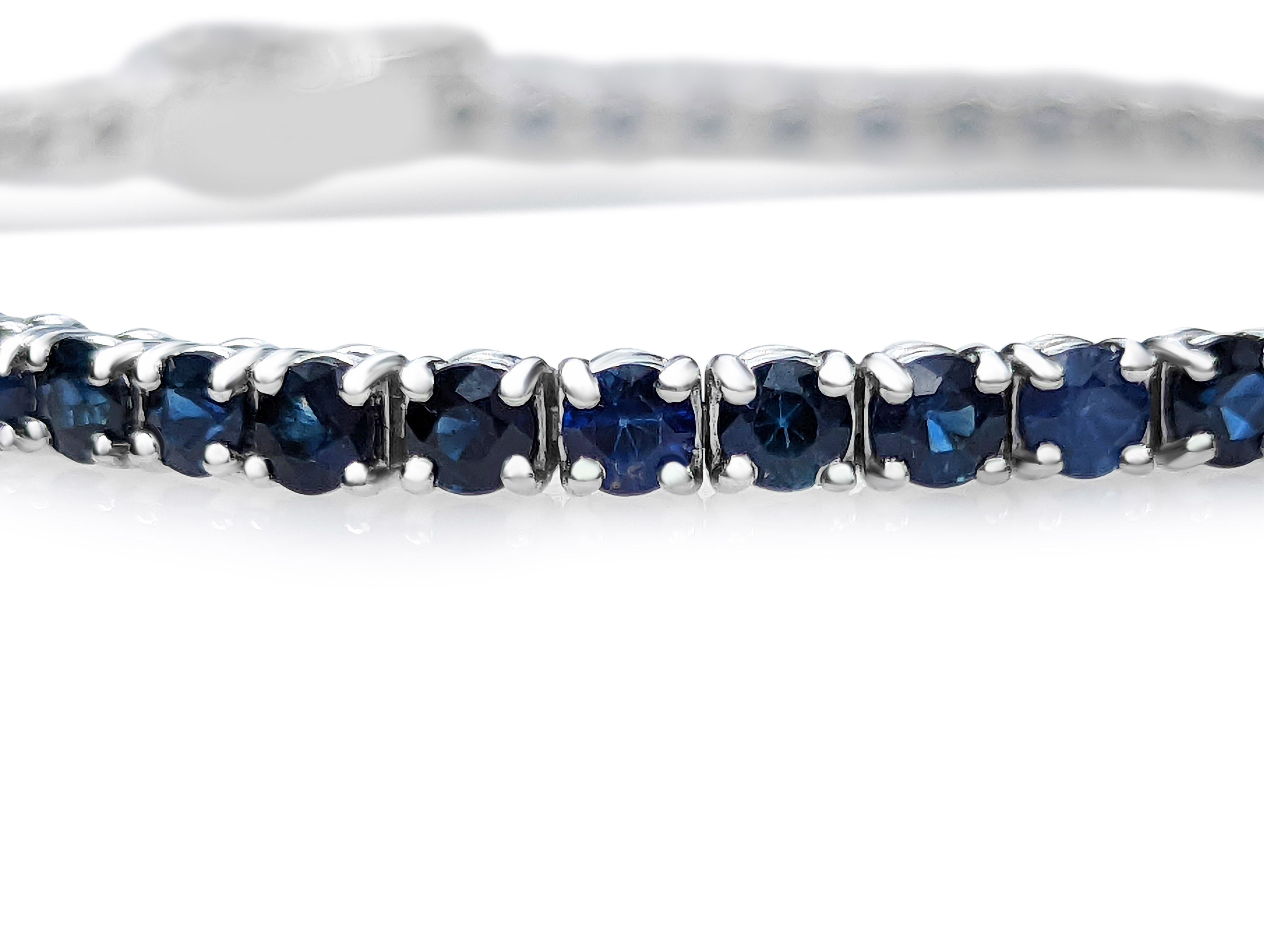$1 No Reserve! - 9.78ct Natural Sapphire Tennis Riviera, 14k White Gold Bracelet In New Condition In Ramat Gan, IL