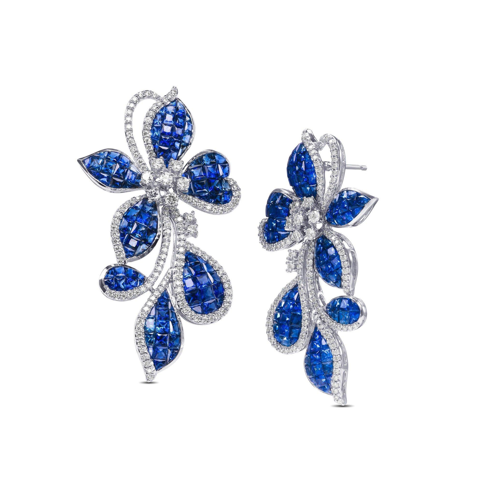 Art Deco NO RESERVE! AAA 15.94cttw Blue Sapphire & 0.82 Diamonds 18K White Gold Earrings  For Sale