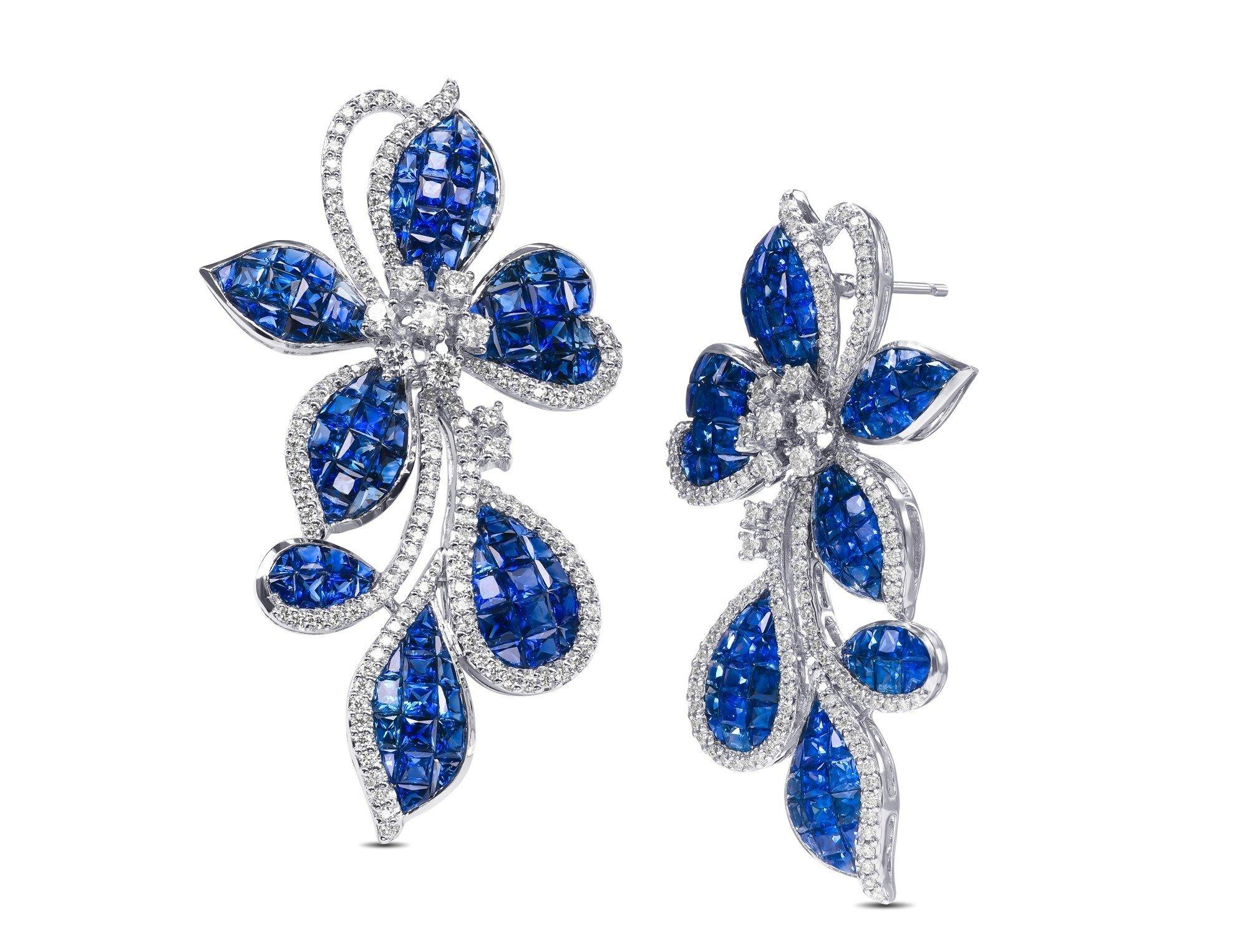 Women's NO RESERVE! AAA 15.94cttw Blue Sapphire & 0.82 Diamonds 18K White Gold Earrings  For Sale