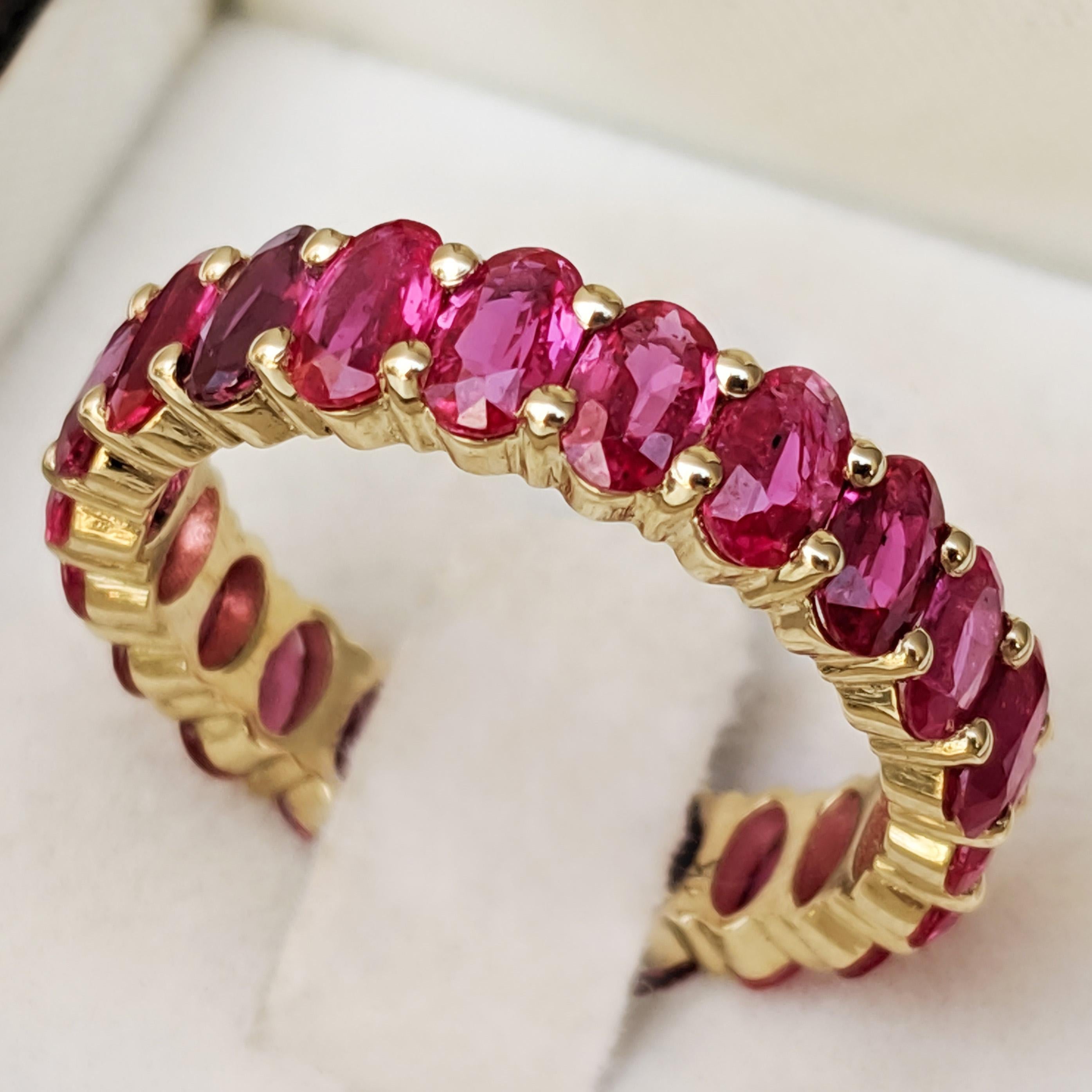 NO RESERVE! AAA NO HEAT 5.09 Carat Ruby Eternity Band - 14K Yellow Gold In New Condition In Ramat Gan, IL