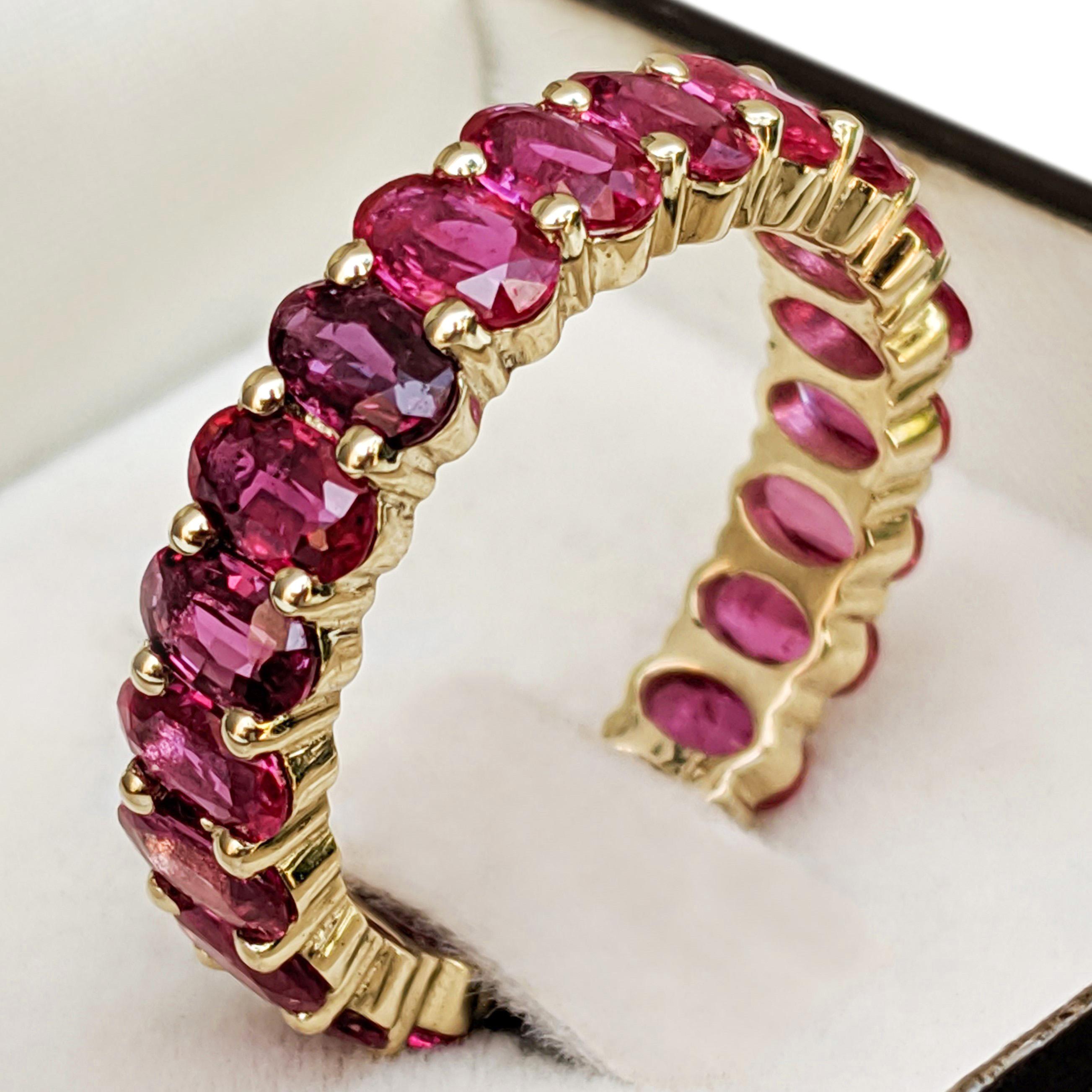 NO RESERVE! AAA NO HEAT 5.09 Carat Ruby Eternity Band - 14K Yellow Gold 1