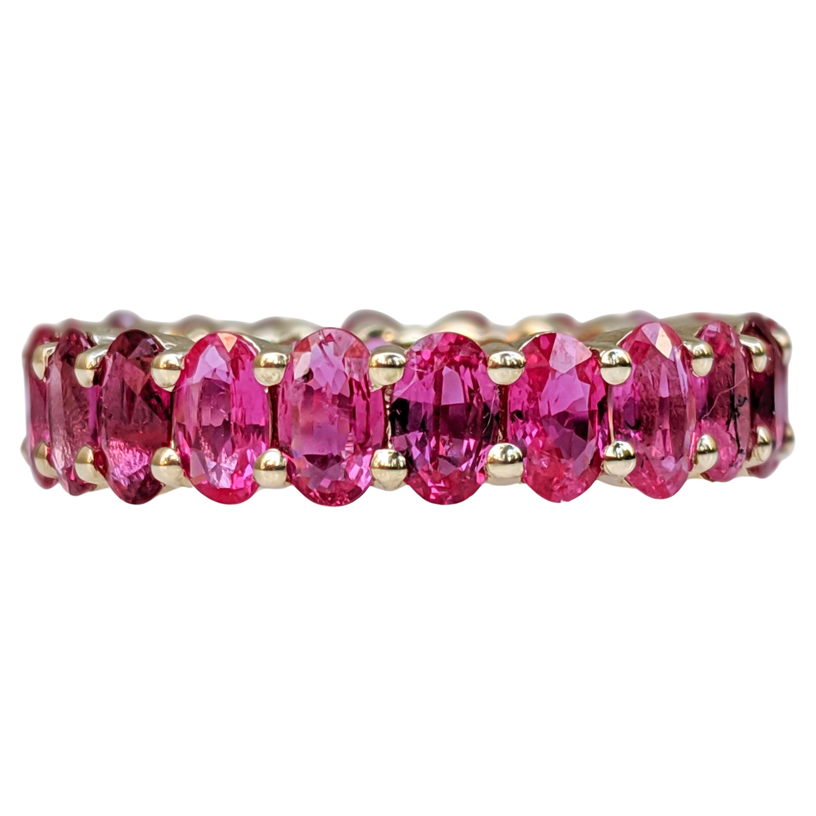 NO RESERVE! AAA NO HEAT 5.09 Carat Ruby Eternity Band - 14K Yellow Gold