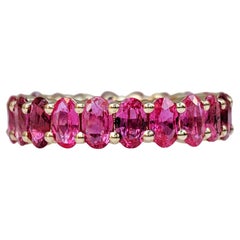 NO RESERVE! AAA NO HEAT 5.09 Carat Ruby Eternity Band - 14K Yellow Gold