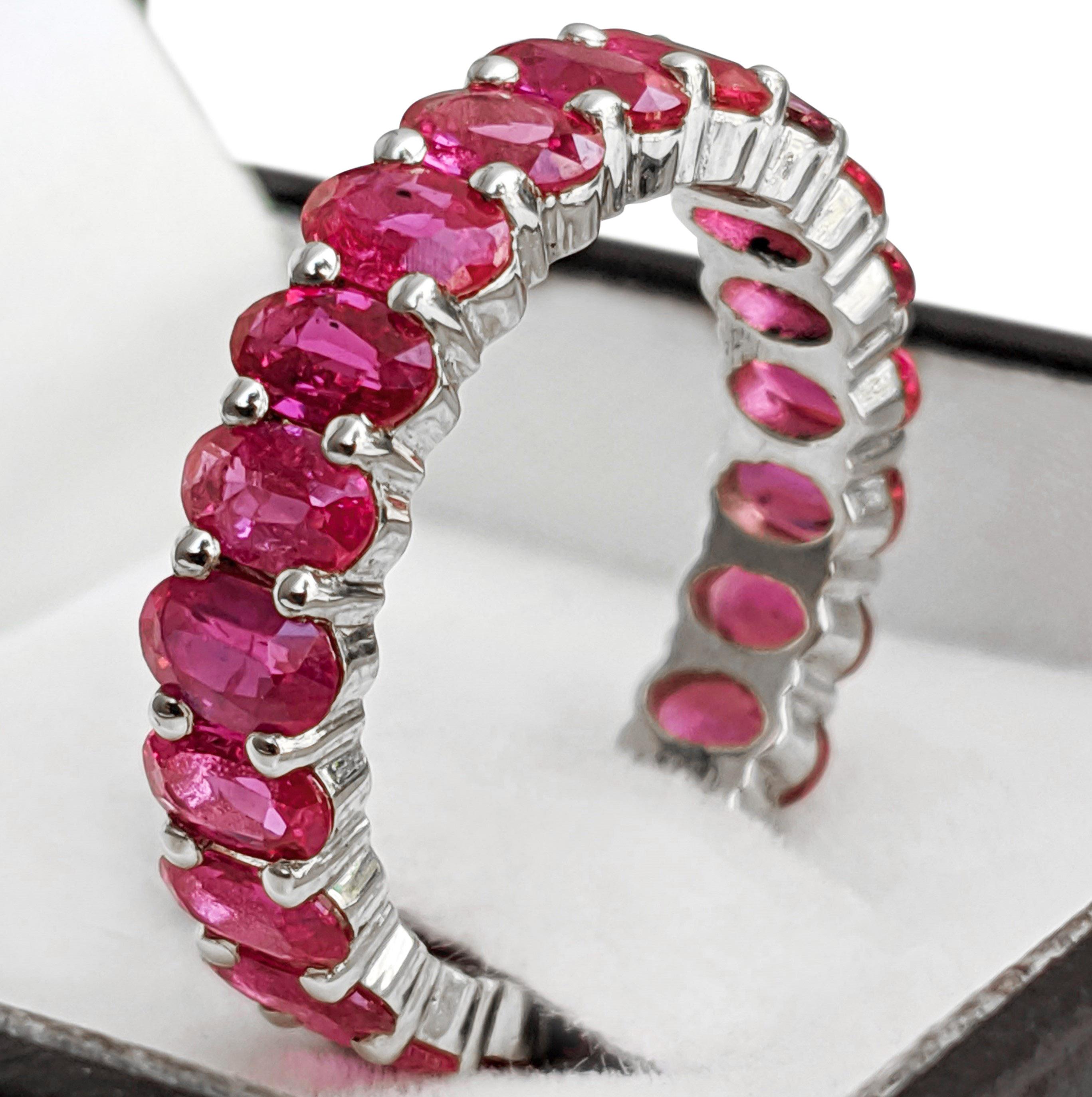 Art Deco NO RESERVE! AAA NO HEAT 5.23 Carat Ruby Eternity Band - 14K White Gold  For Sale