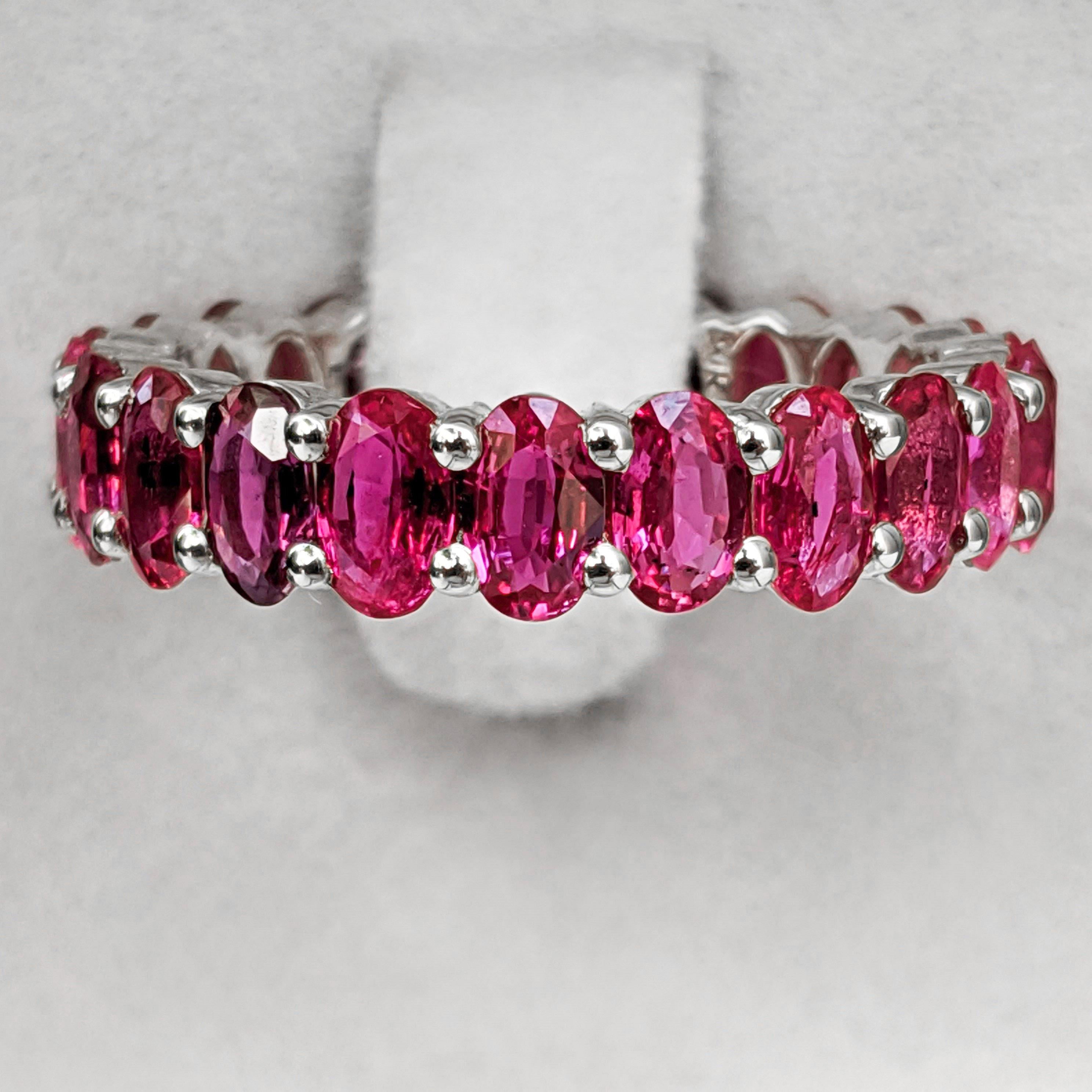 Oval Cut NO RESERVE! AAA NO HEAT 5.23 Carat Ruby Eternity Band - 14K White Gold  For Sale