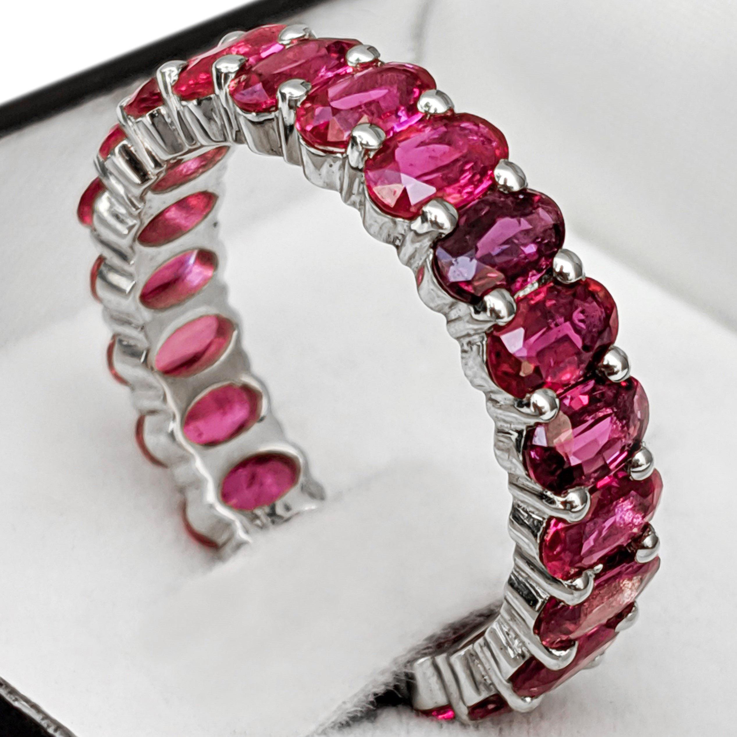NO RESERVE! AAA NO HEAT 5.23 Carat Ruby Eternity Band - 14K White Gold  In New Condition For Sale In Ramat Gan, IL