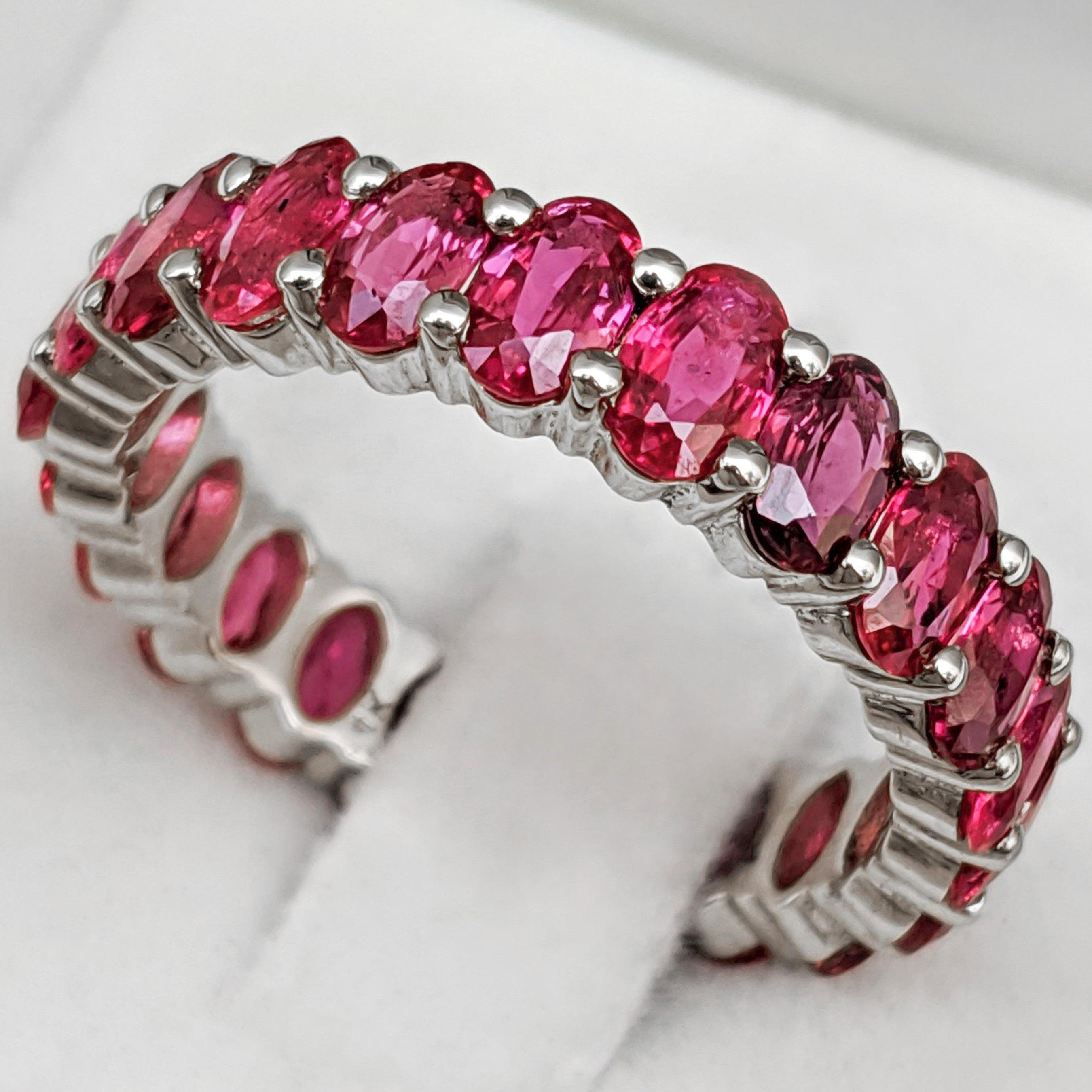 Women's NO RESERVE! AAA NO HEAT 5.23 Carat Ruby Eternity Band - 14K White Gold  For Sale