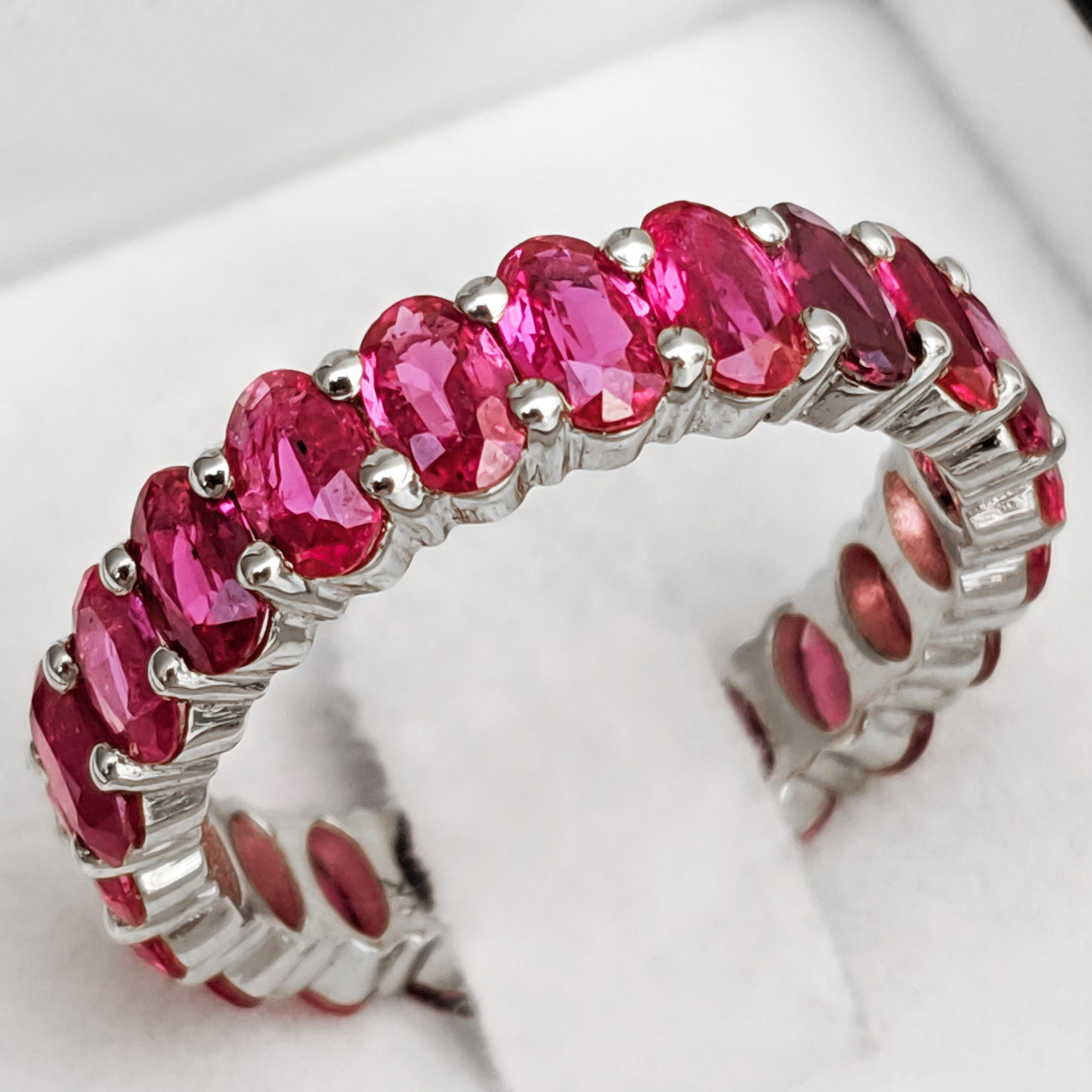 NO RESERVE! AAA NO HEAT 5.23 Carat Ruby Eternity Band - 14K White Gold  For Sale 1