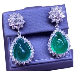  Incroyables boucles d'oreilles en émeraudes et diamants de Zambie taille Ct 20 