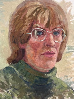 20th Century British Impressionist Signed Oil Painting Portrait of Woman Glasses