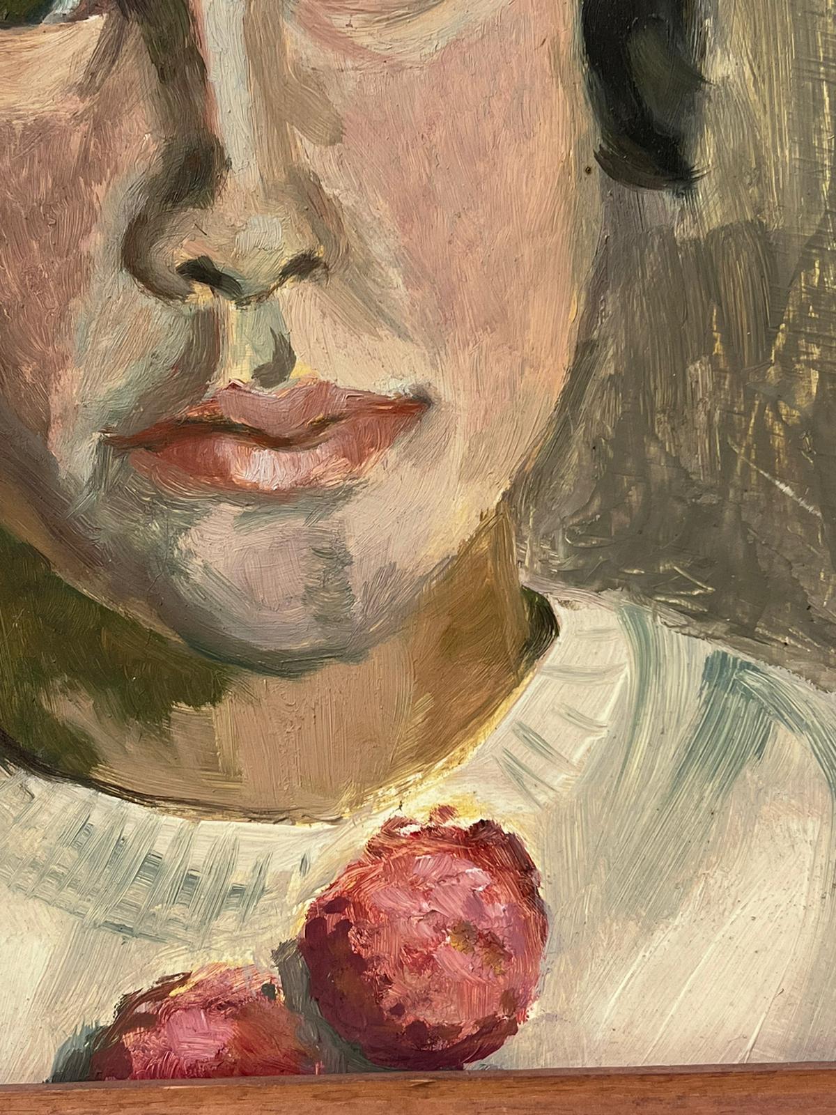 Peinture à l'huile English Impressionist Portrait d'un jeune enfant signée 20e siècle - Marron Portrait Painting par NO RESERVE AUCTION