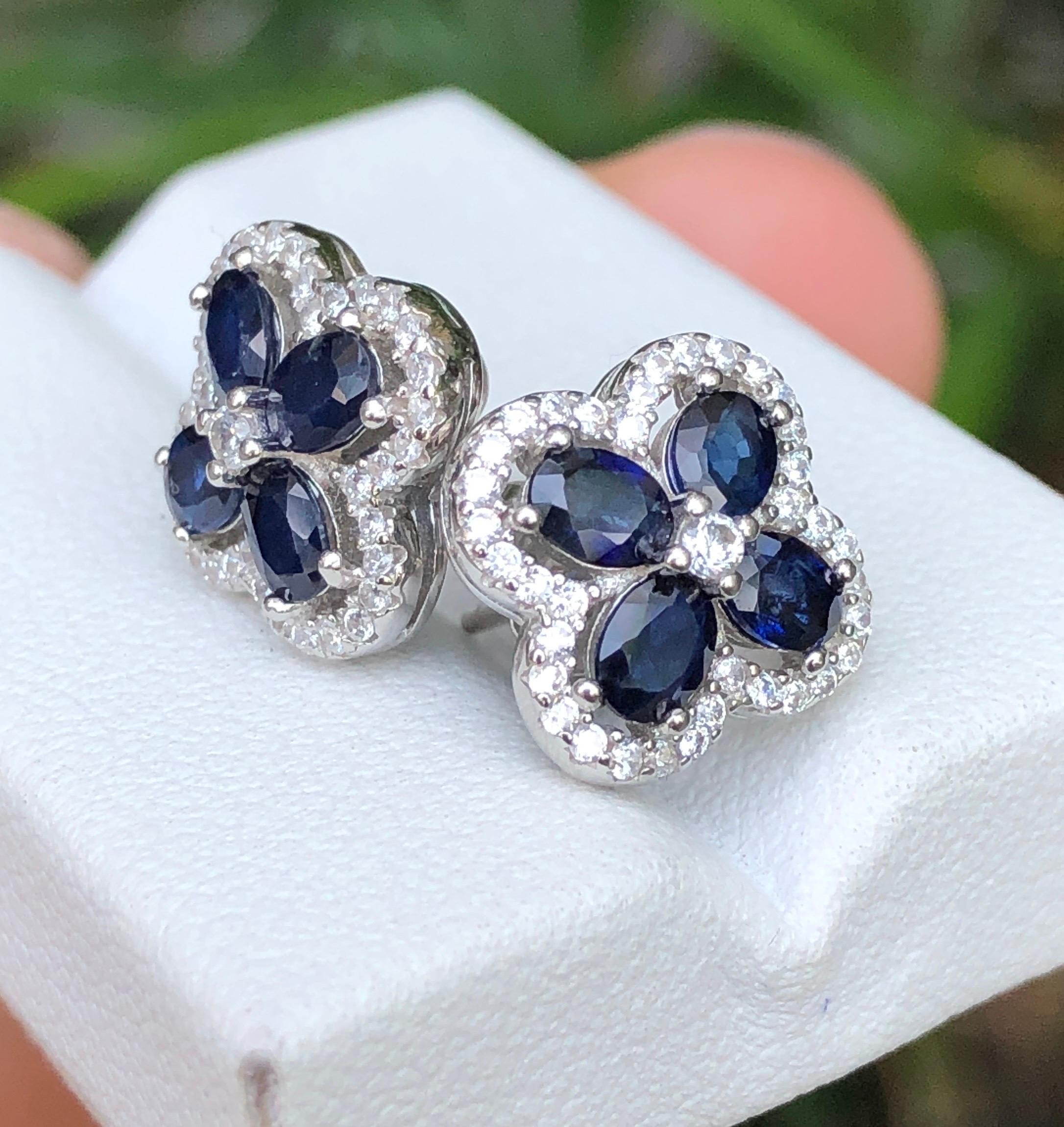 Women's No Reserve Beautiful Elegant Sapphire CZ 925 Silver Earrings 