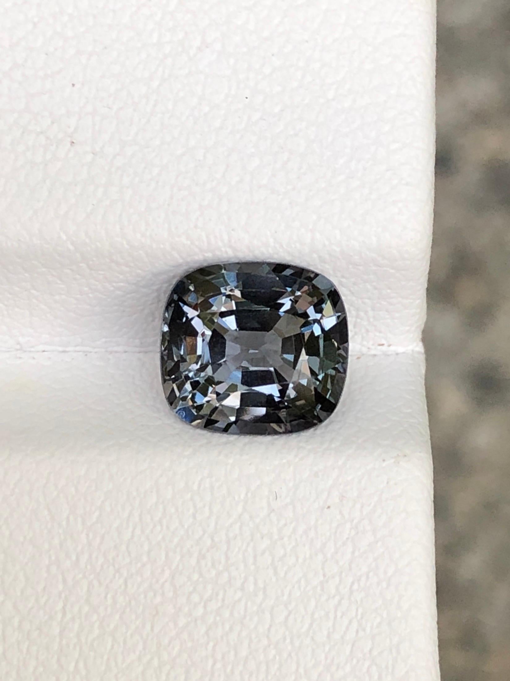 Cushion Cut No Reserve Beautiful Natural Open Dark Grey Spinel 2.5 ct 