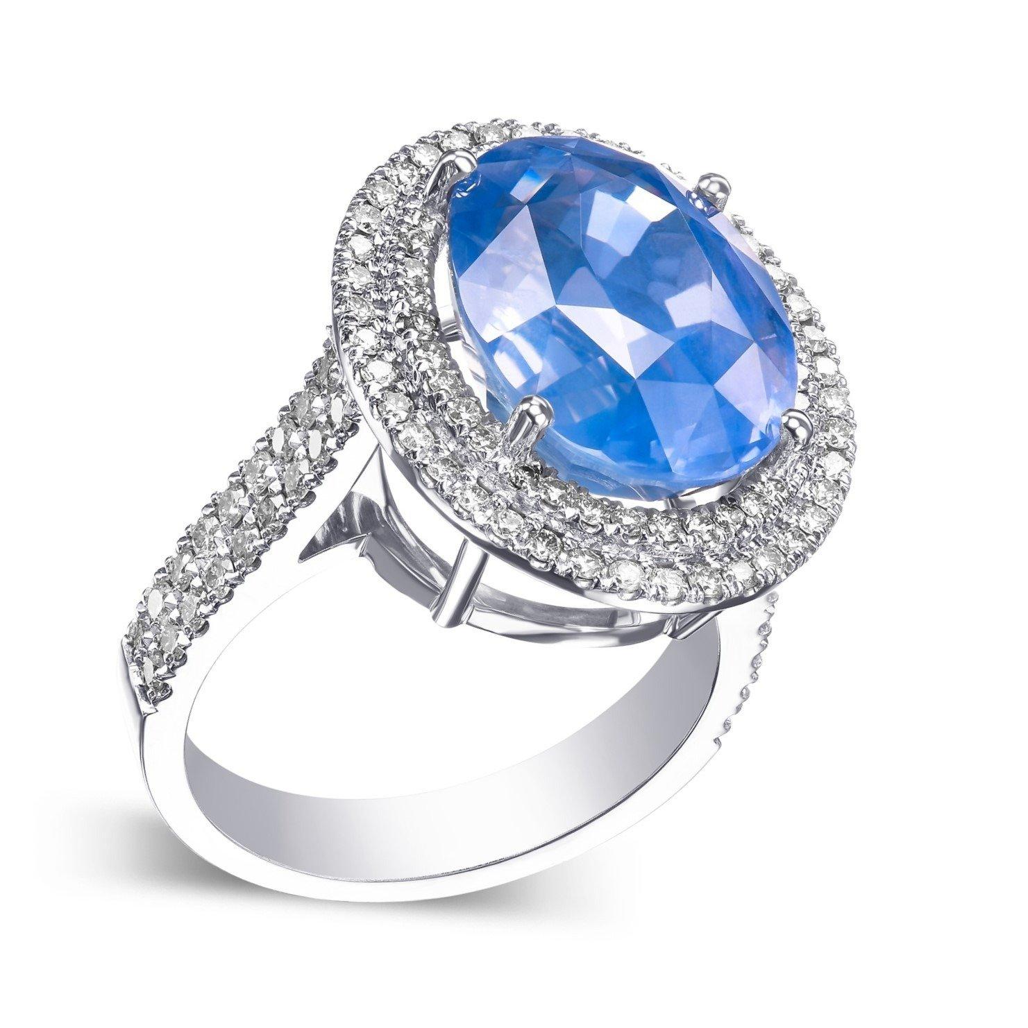 Oval Cut NO RESERVE!  BURMA NO HEAT 14.35ct Sapphire & 1.30Ct Diamonds - 18K W Gold Ring For Sale