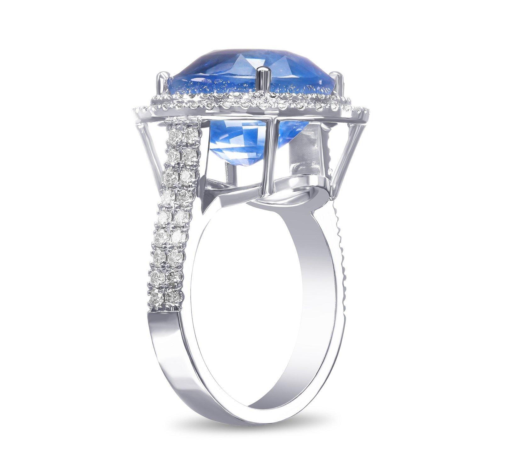 Women's NO RESERVE!  BURMA NO HEAT 14.35ct Sapphire & 1.30Ct Diamonds - 18K W Gold Ring For Sale