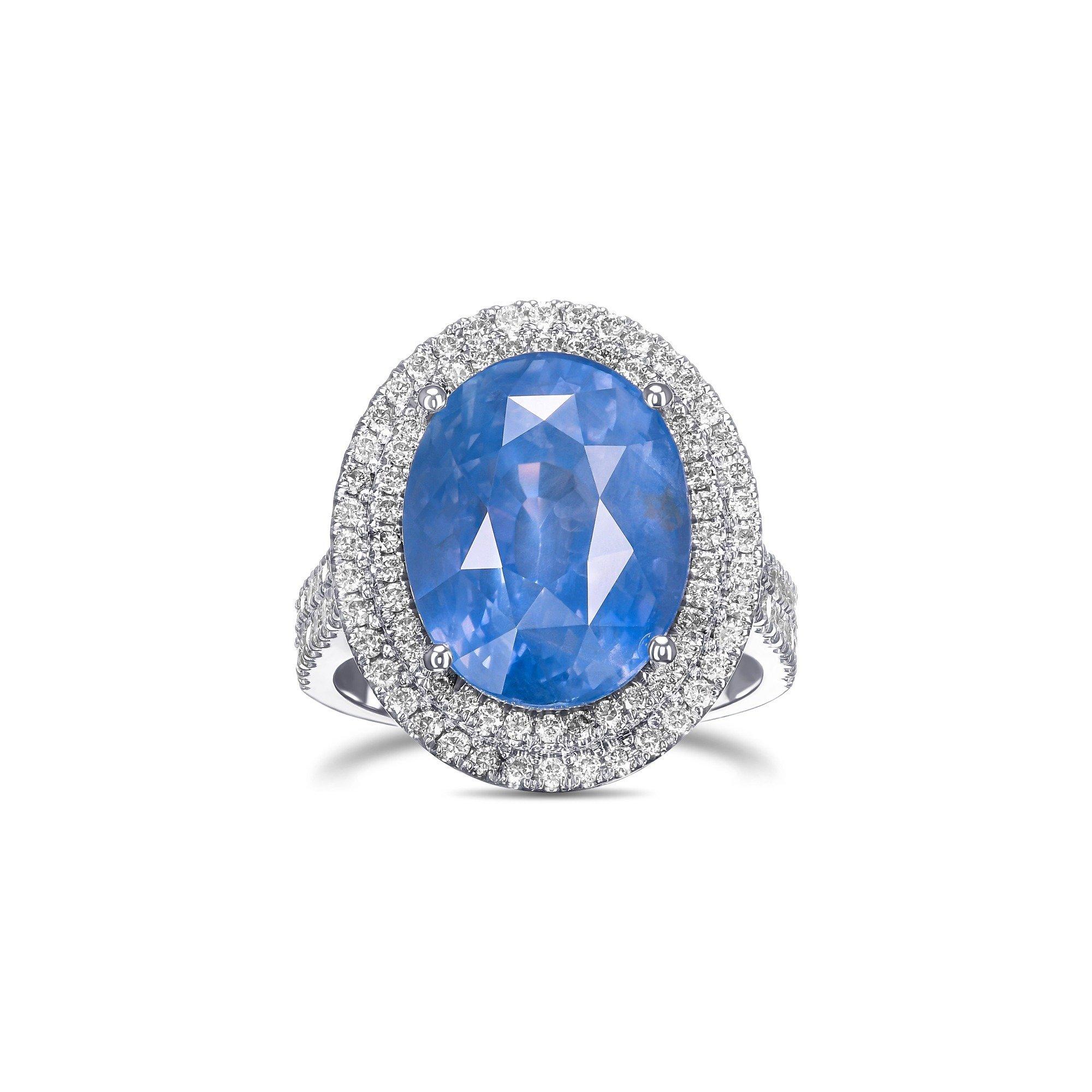 NO RESERVE!  BURMA NO HEAT 14.35ct Sapphire & 1.30Ct Diamonds - 18K W Gold Ring For Sale 1