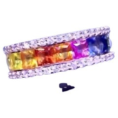 2.50 Ct Ceylon Sapphires Diamonds 18K Gold Ring
