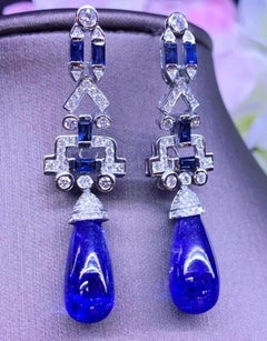 18k Gold Tanzanite, Ceylon Sapphire & Diamond Earrings