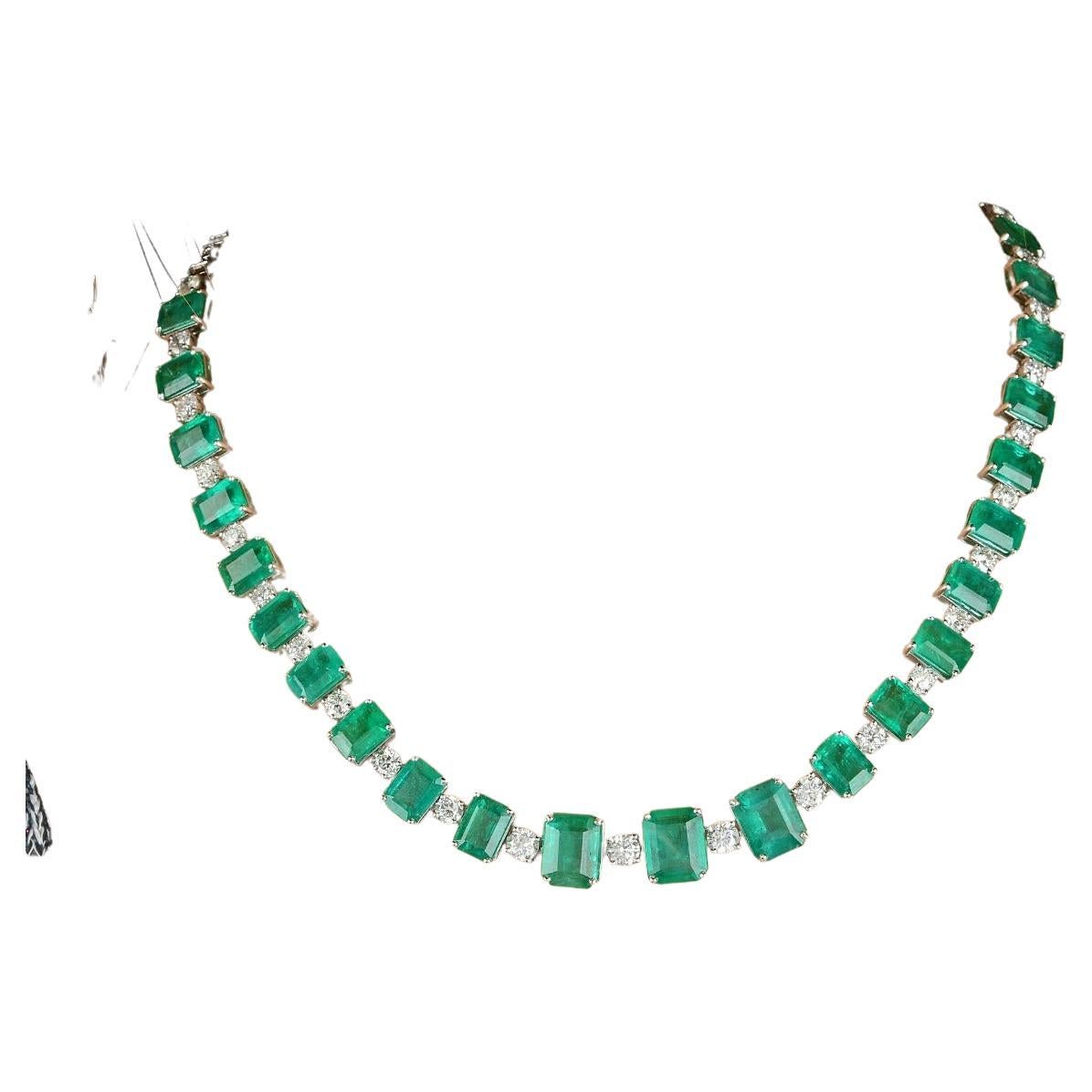 No Reserve, Ct 45, 70 of Zambia Emeralds and Diamonds on Necklace