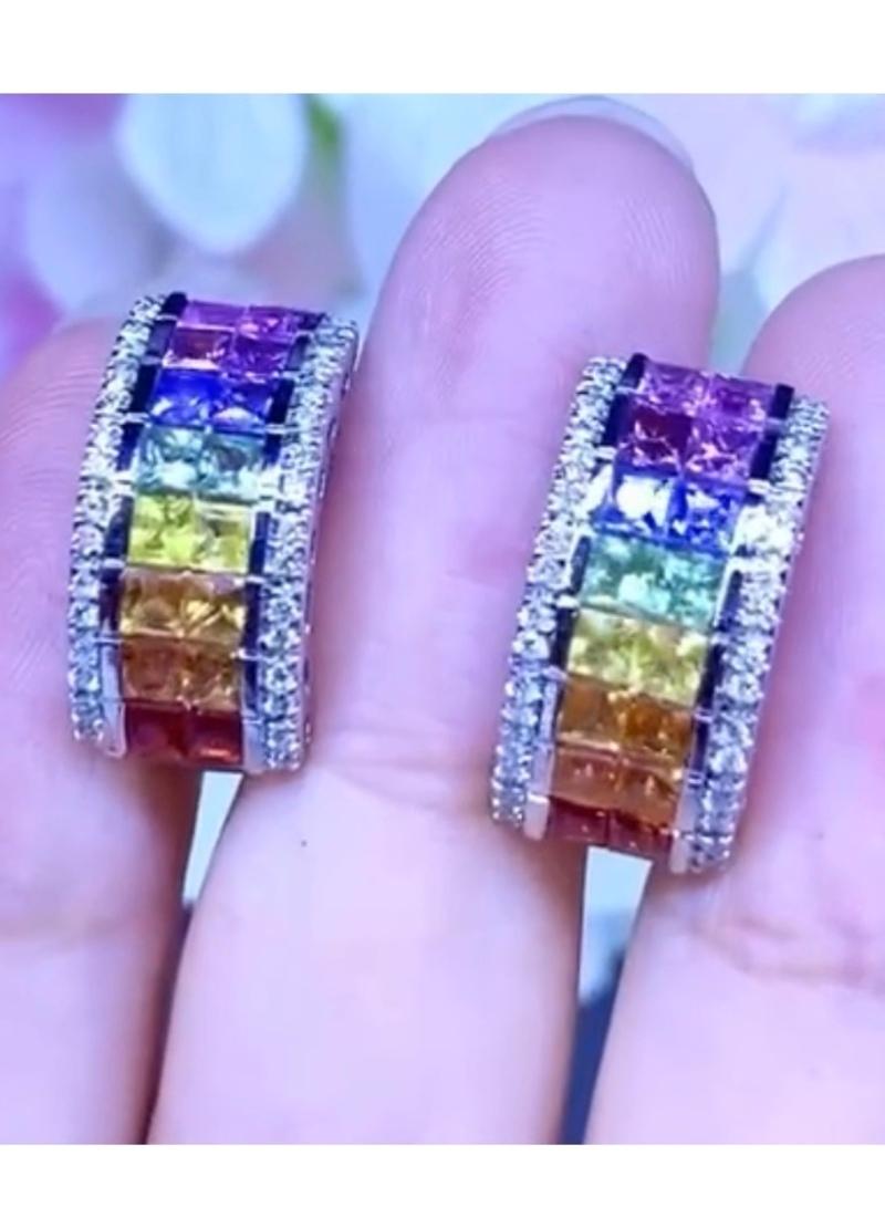 Women's AIG Certified 4.90 Ceylon Sapphires Diamonds 18k Gold Earrings For Sale