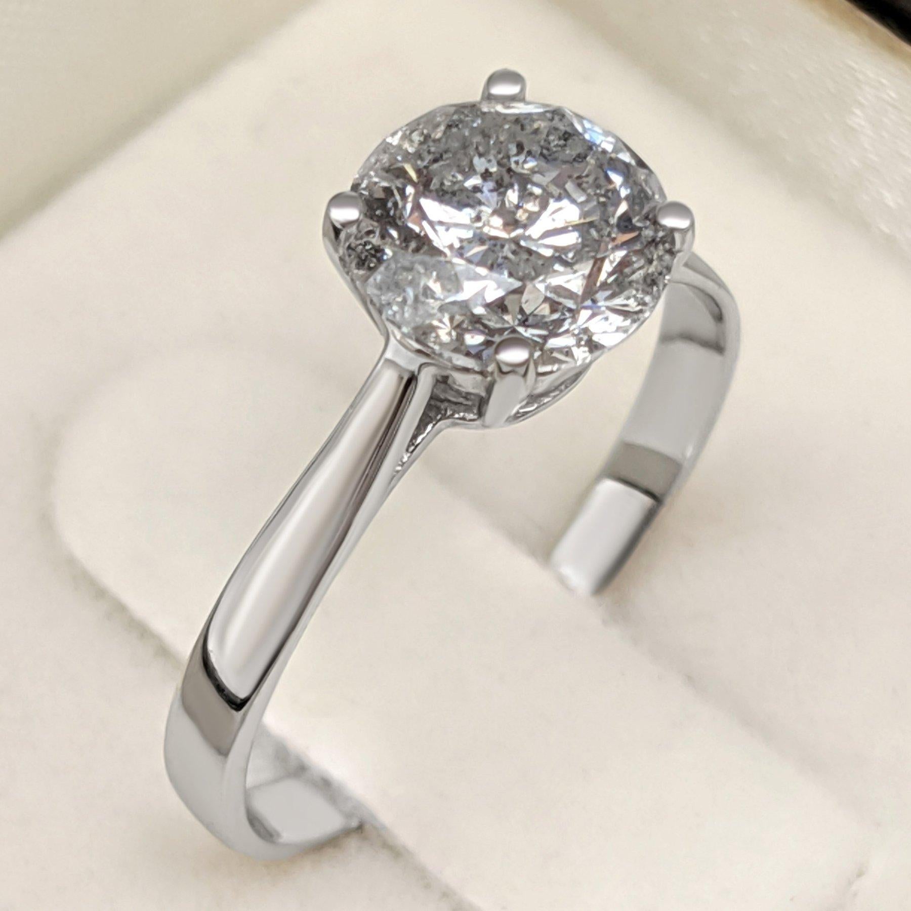 Round Cut NO RESERVE!  -  D color 1.61 Carat Diamond - 14K White Gold - Ring For Sale