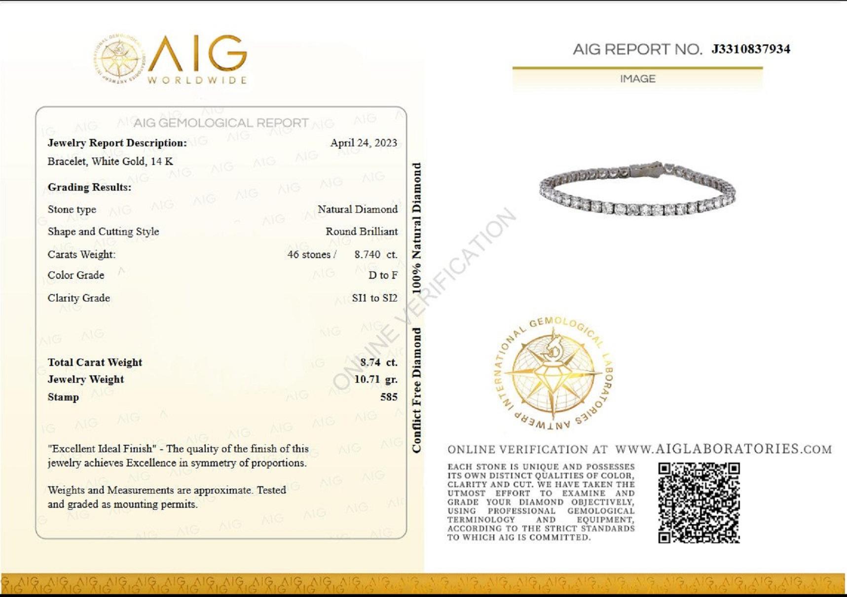 ** In Hong Kong and the USA the VAT is 0%.
___________
Natural Diamonds
Cut: Round Brilliant
Carat: 8.74 cttw / 46 stones
Color: D to F
Clarity: SI1 to SI2

Item ships from Israeli Diamonds Exchange, customers are responsible for any local customs