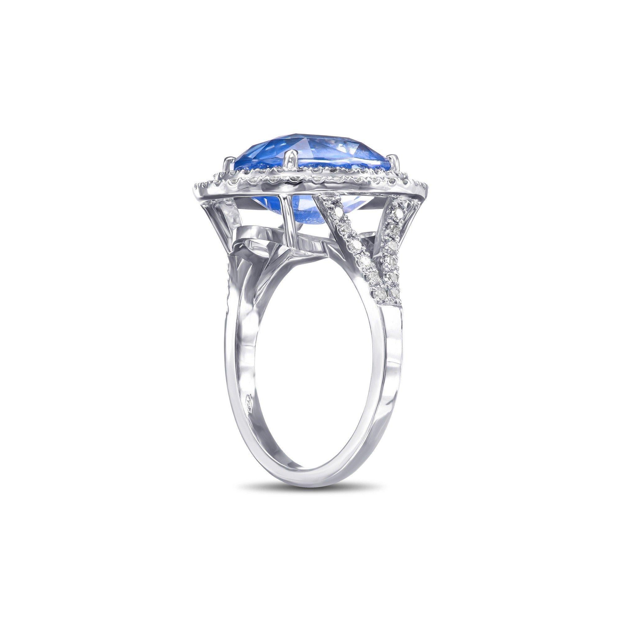 Oval Cut NO RESERVE!  -  GRS 9.62Ct Ceylon Sapphire & 1.02Ct Diamonds 18K White Gold Ring For Sale