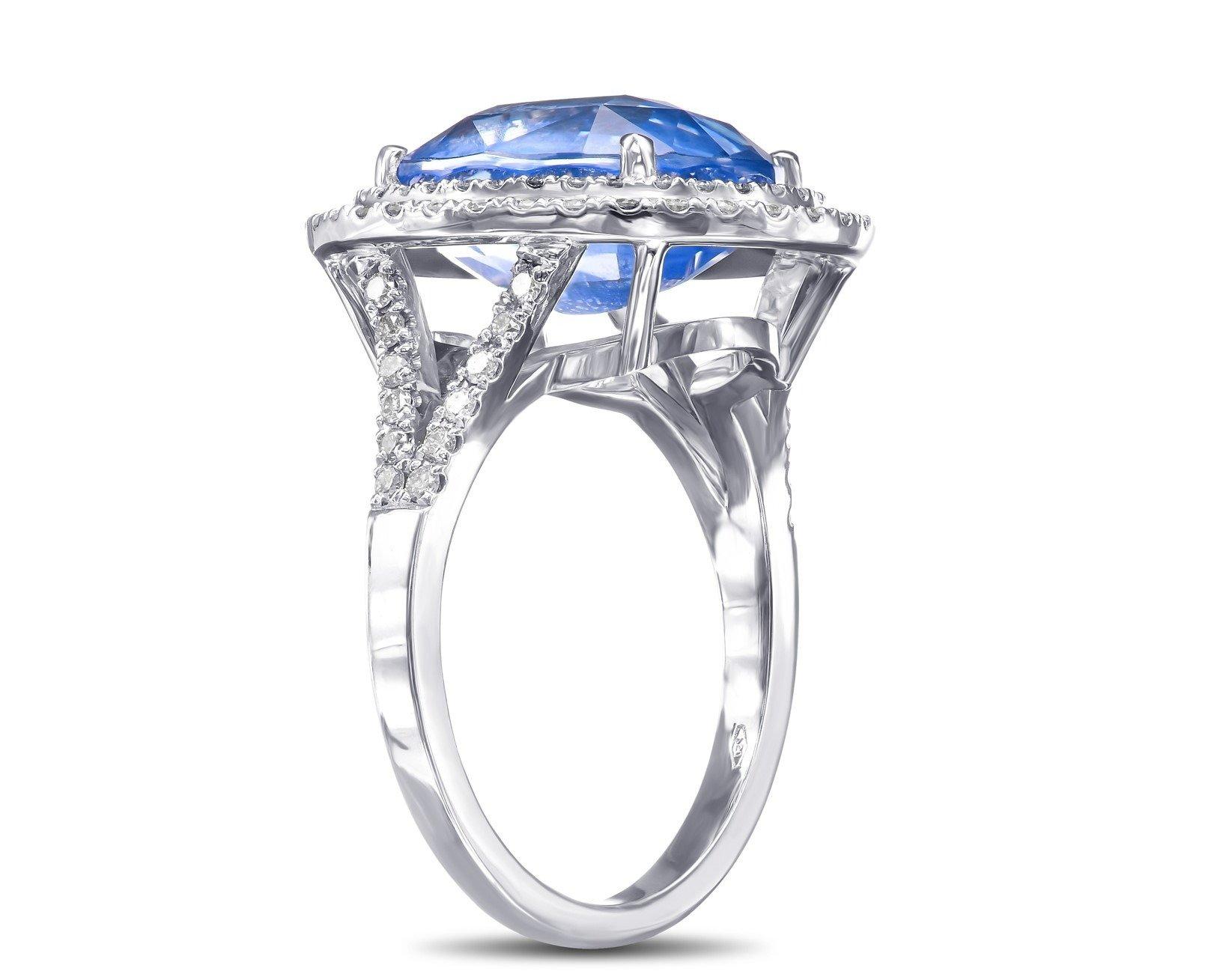Women's NO RESERVE!  -  GRS 9.62Ct Ceylon Sapphire & 1.02Ct Diamonds 18K White Gold Ring
