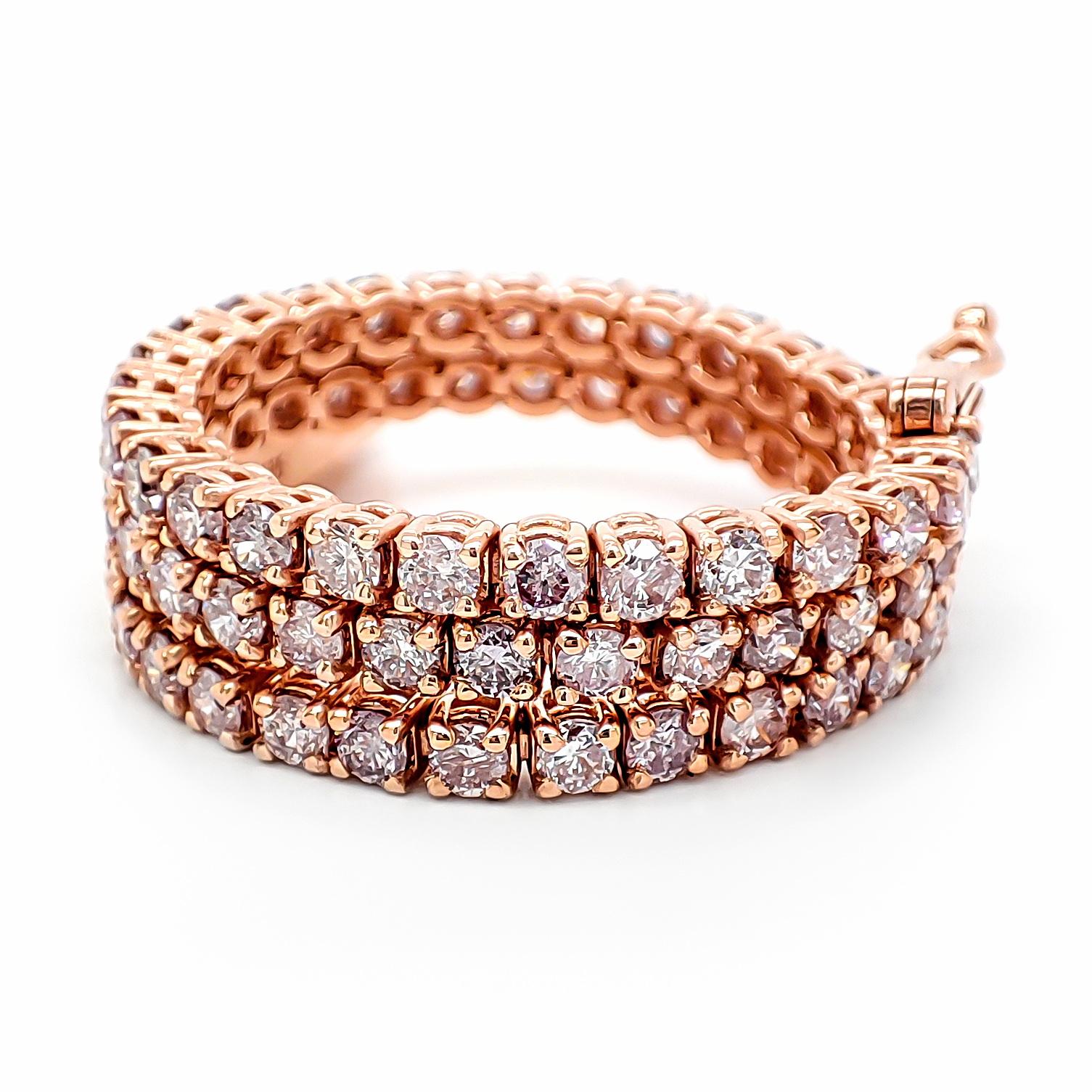 Round Cut  NO RESERVE - IGI 3.45 Carat Natural Round Fancy Pink Diamonds 14K Gold Bracelet For Sale