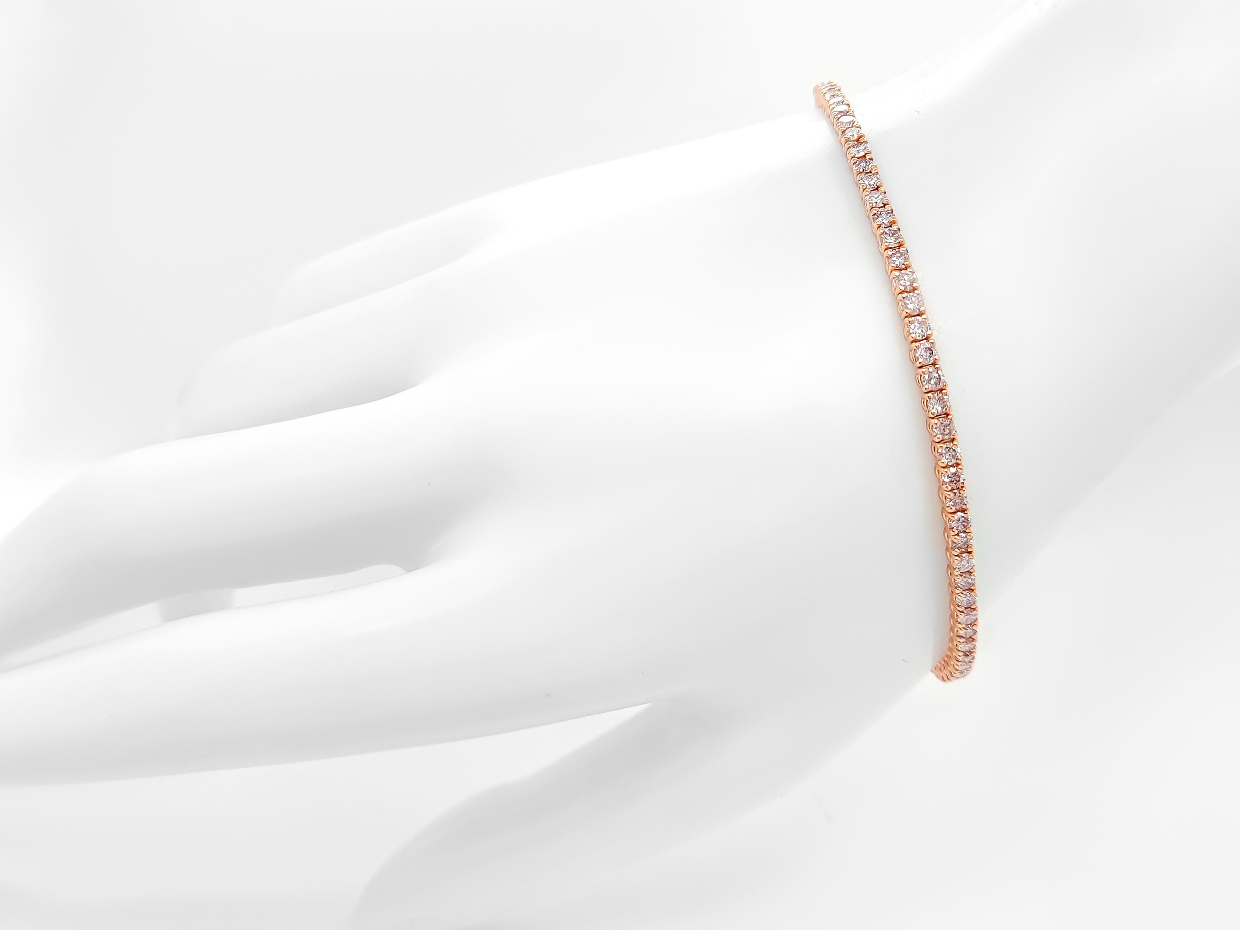 Women's  NO RESERVE - IGI 3.45 Carat Natural Round Fancy Pink Diamonds 14K Gold Bracelet For Sale