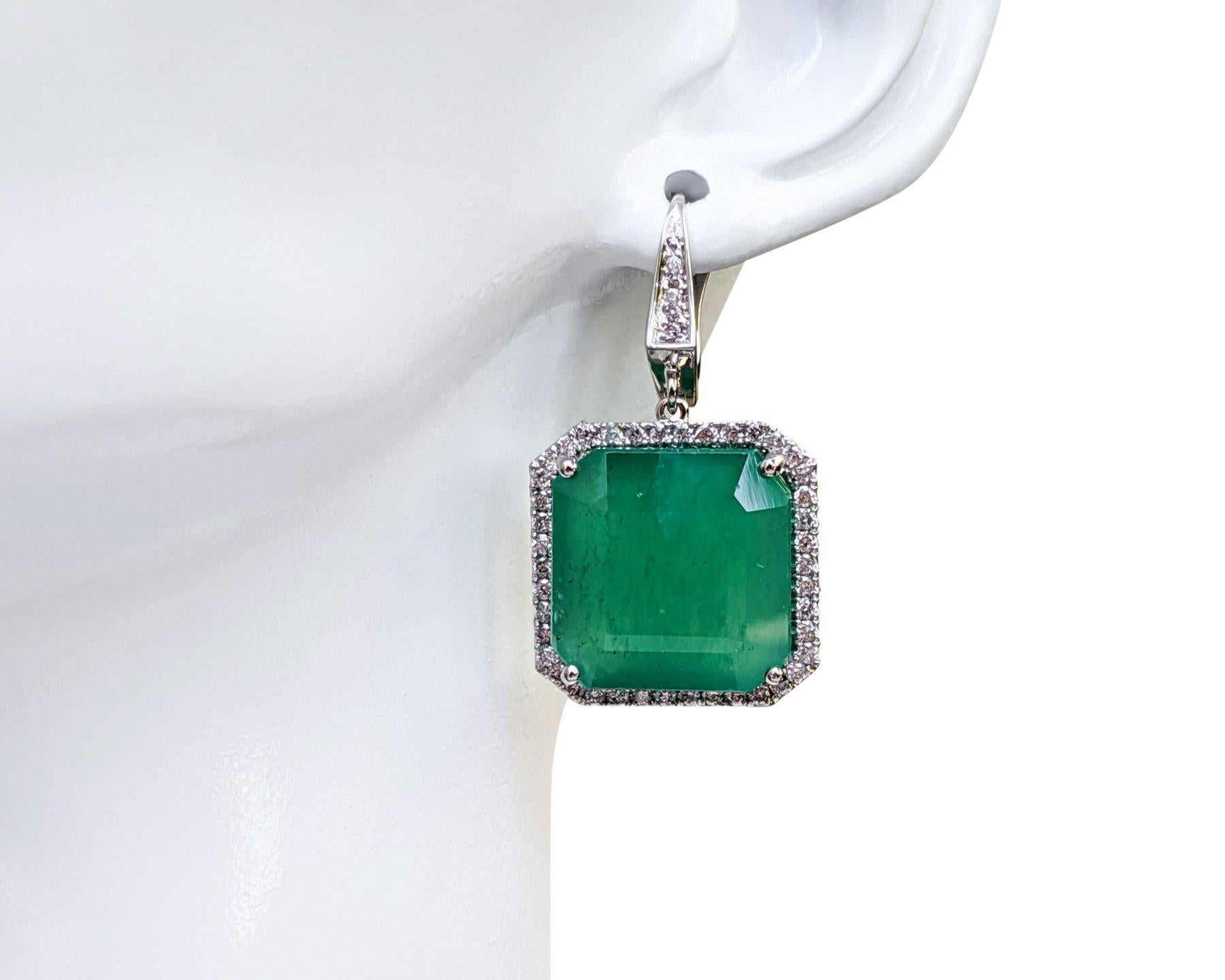 Women's NO RESERVE! IGI 37.00Ct Emerald & 0.90Ct Diamonds - 18 kt. White gold - Earrings For Sale