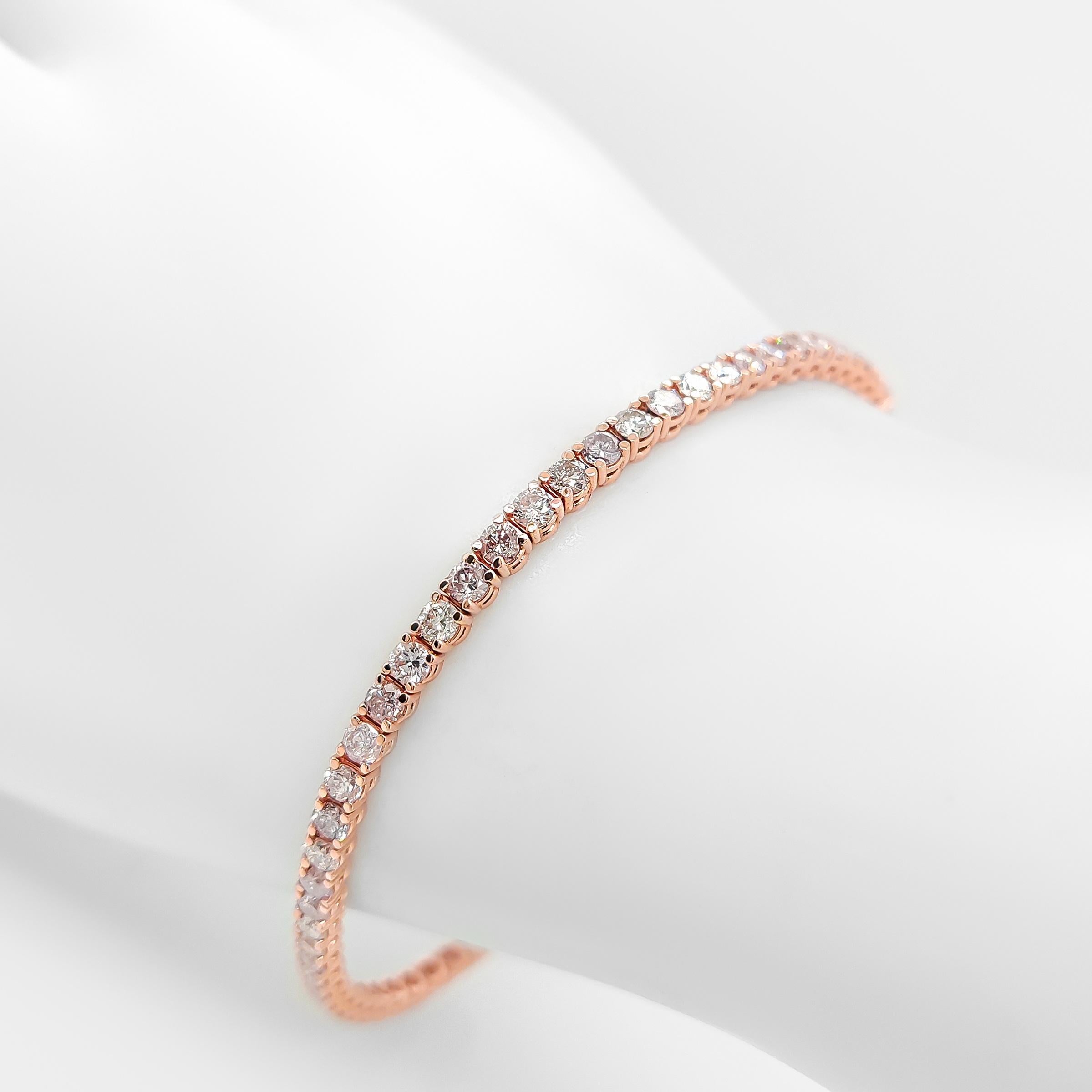 Bracciale in oro 14K con diamanti tondi naturali Pink Diamond certificati IGI da 4,40 carati 1