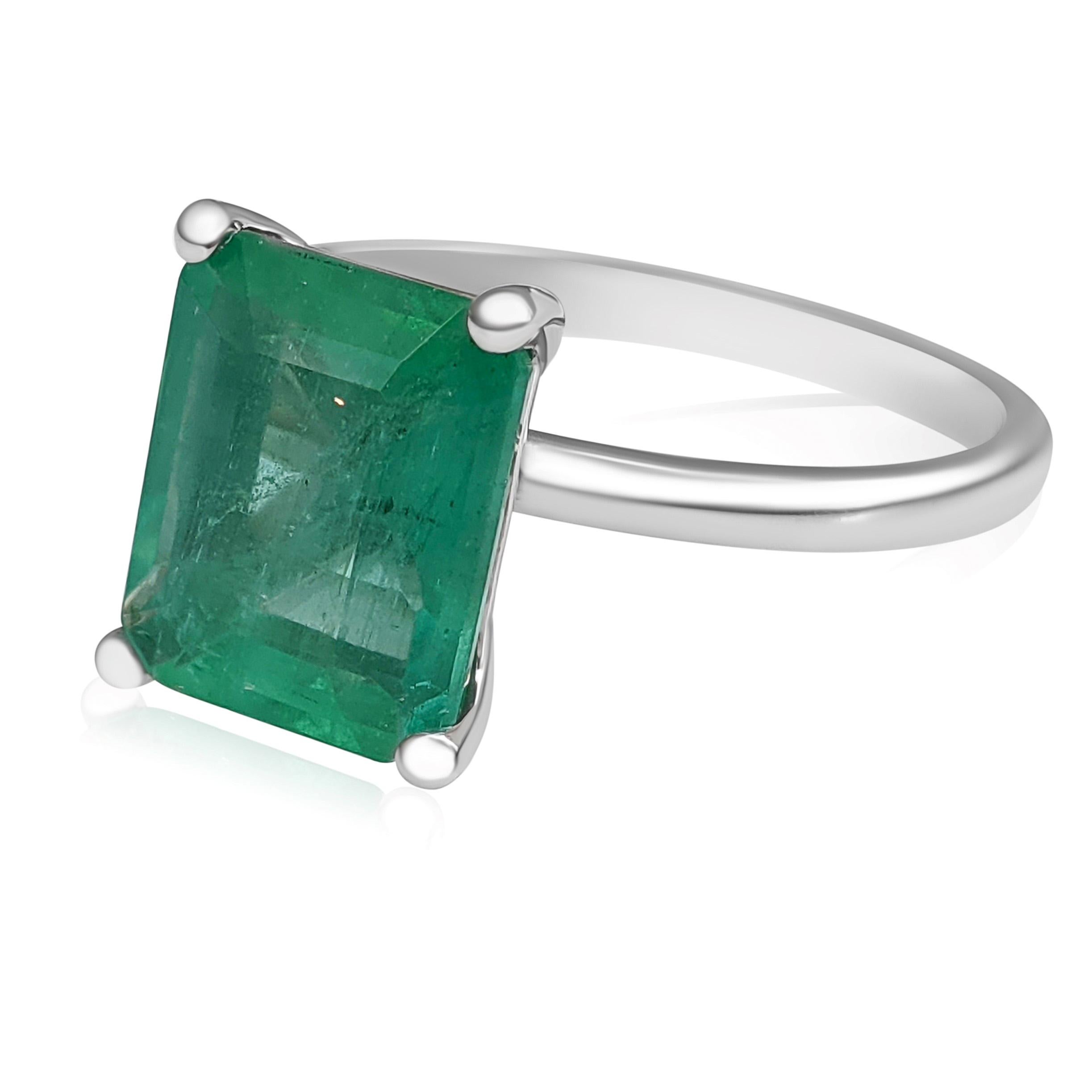 $1 No Reserve! -  Minor Oil 2.65 Carat Natural Emerald, 14 Karat White Gold Ring 1