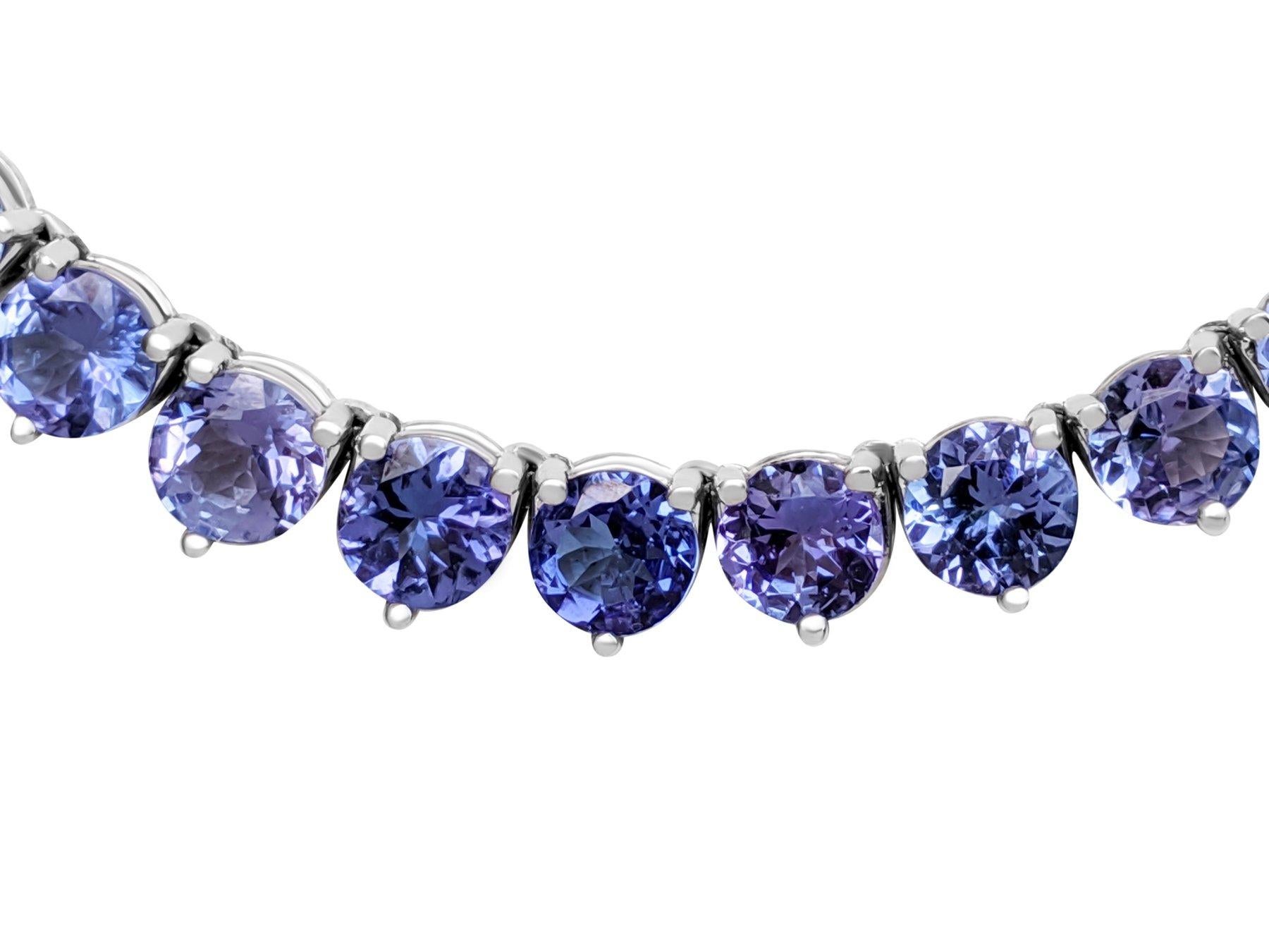 NO RESERVE! Necklace - 14 kt. White gold -  13.92 tw. Tanzanite For Sale 1