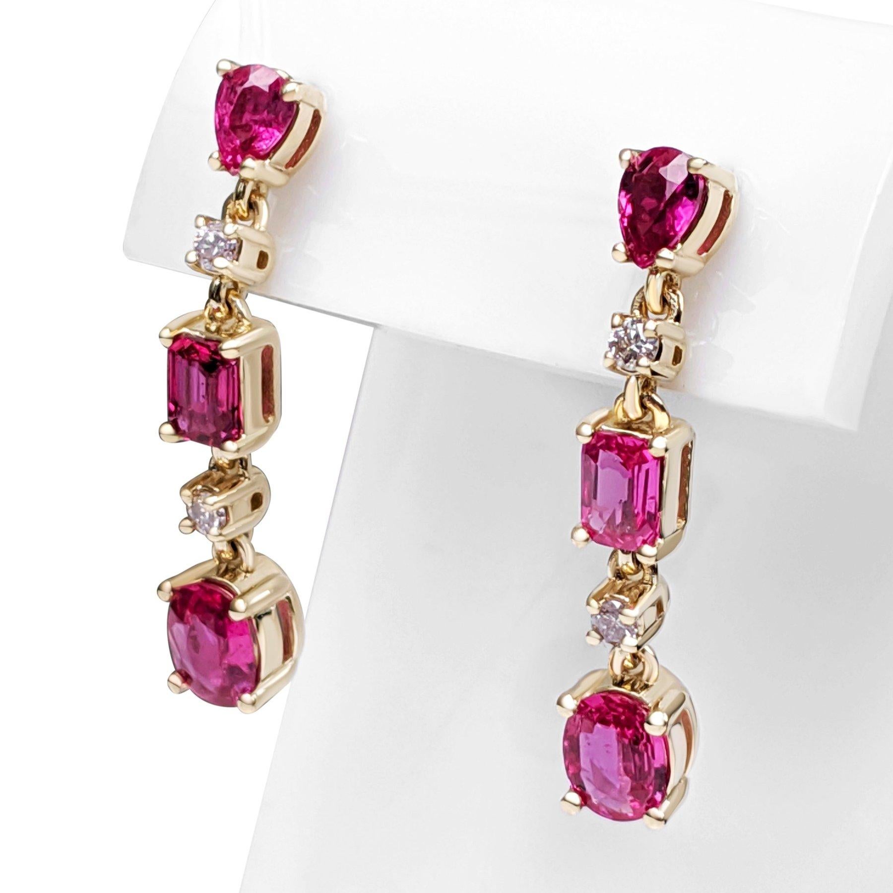 Art Deco $1 NO RESERVE! NO HEAT 1.40Ct Ruby & 0.08Ct Fancy Pink 14kt Yellow gold Earrings