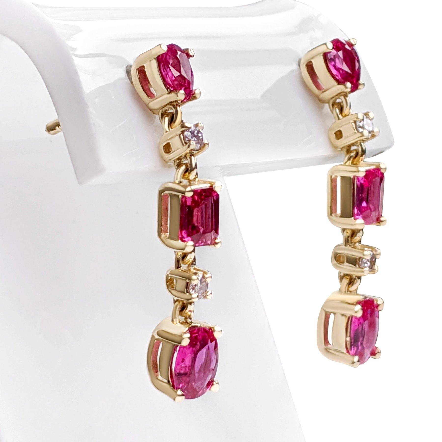 $1 NO RESERVE! NO HEAT 1.40Ct Ruby & 0.08Ct Fancy Pink 14kt Yellow gold Earrings In New Condition In Ramat Gan, IL