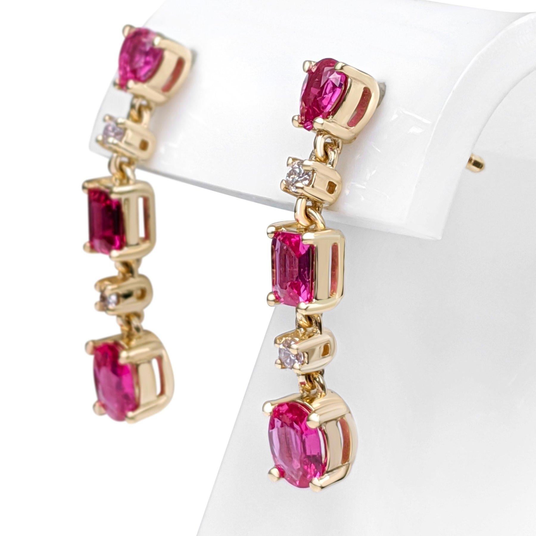 Women's $1 NO RESERVE! NO HEAT 1.40Ct Ruby & 0.08Ct Fancy Pink 14kt Yellow gold Earrings