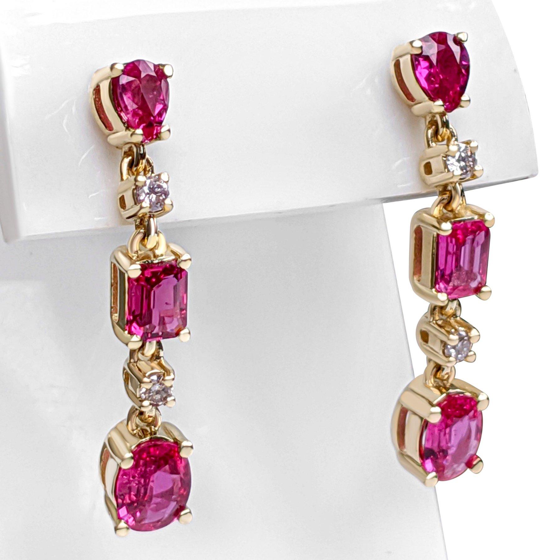 $1 NO RESERVE! NO HEAT 1.40Ct Ruby & 0.08Ct Fancy Pink 14kt Yellow gold Earrings 1