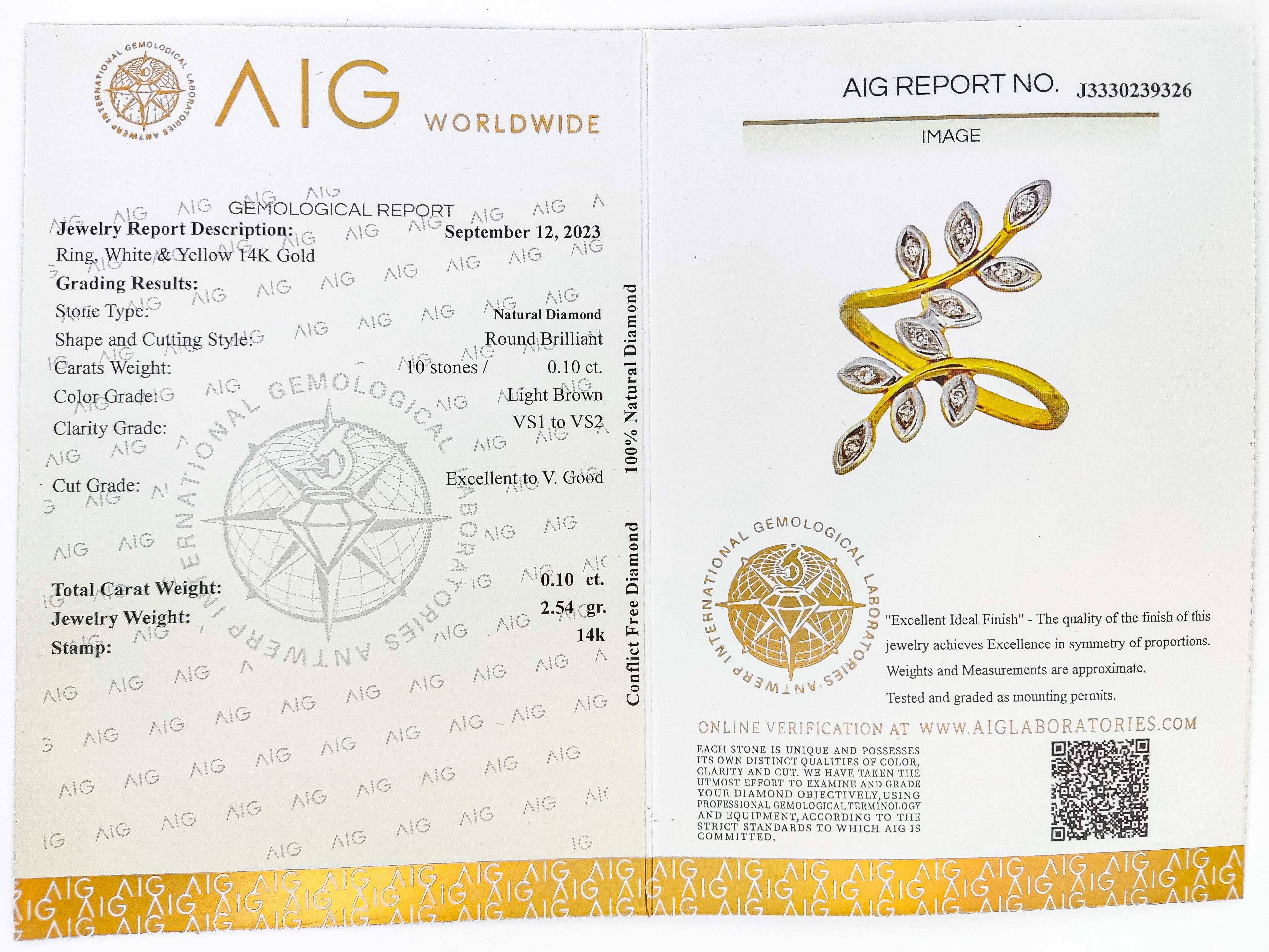 PAS DE PRIX DE RÉSERVE  Bague en or blanc et jaune 14 carats avec diamant rond de 0,10 carat Unisexe en vente