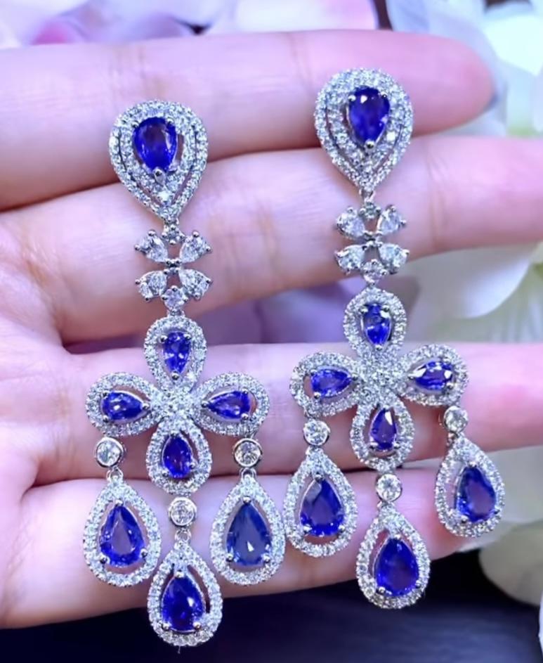Pear Cut AIG Certified  12.00 Carats Ceylon Sapphires 4.50 Ct Diamonds  For Sale