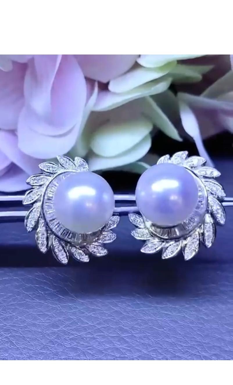 Mixed Cut Certified South Sea Pearls  Diamonds 18K Gold  Earrings For Sale
