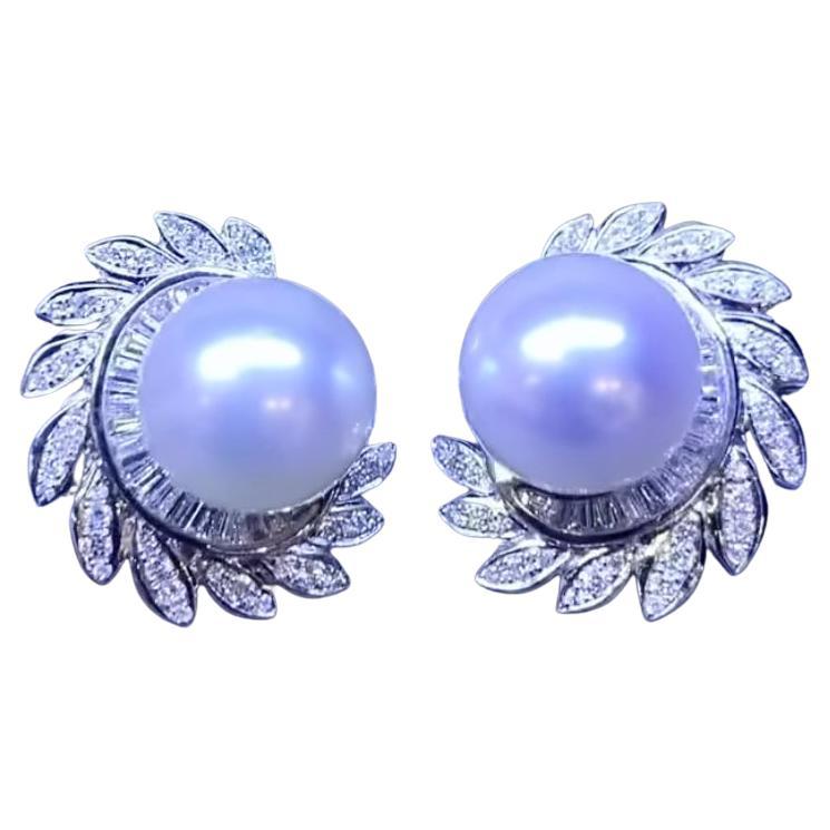Certified South Sea Pearls  Diamonds 18K Gold  Earrings For Sale