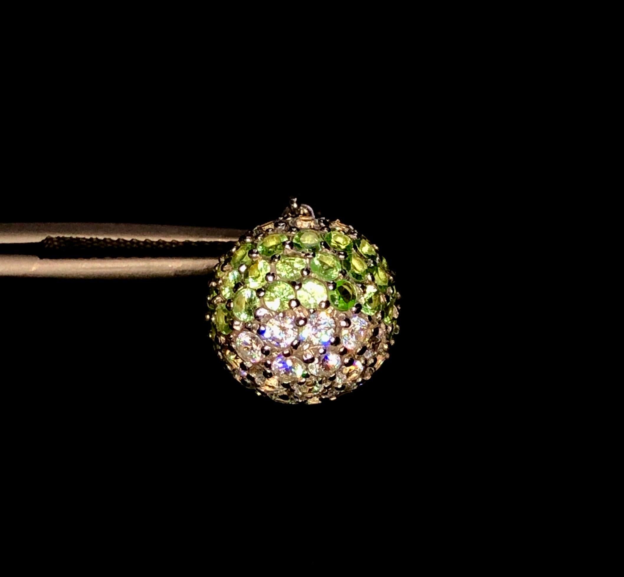 Round Cut No Reserve- Tsavorite/Mozanite Ball pendant-925 Silver-Perfect for daily wear   For Sale