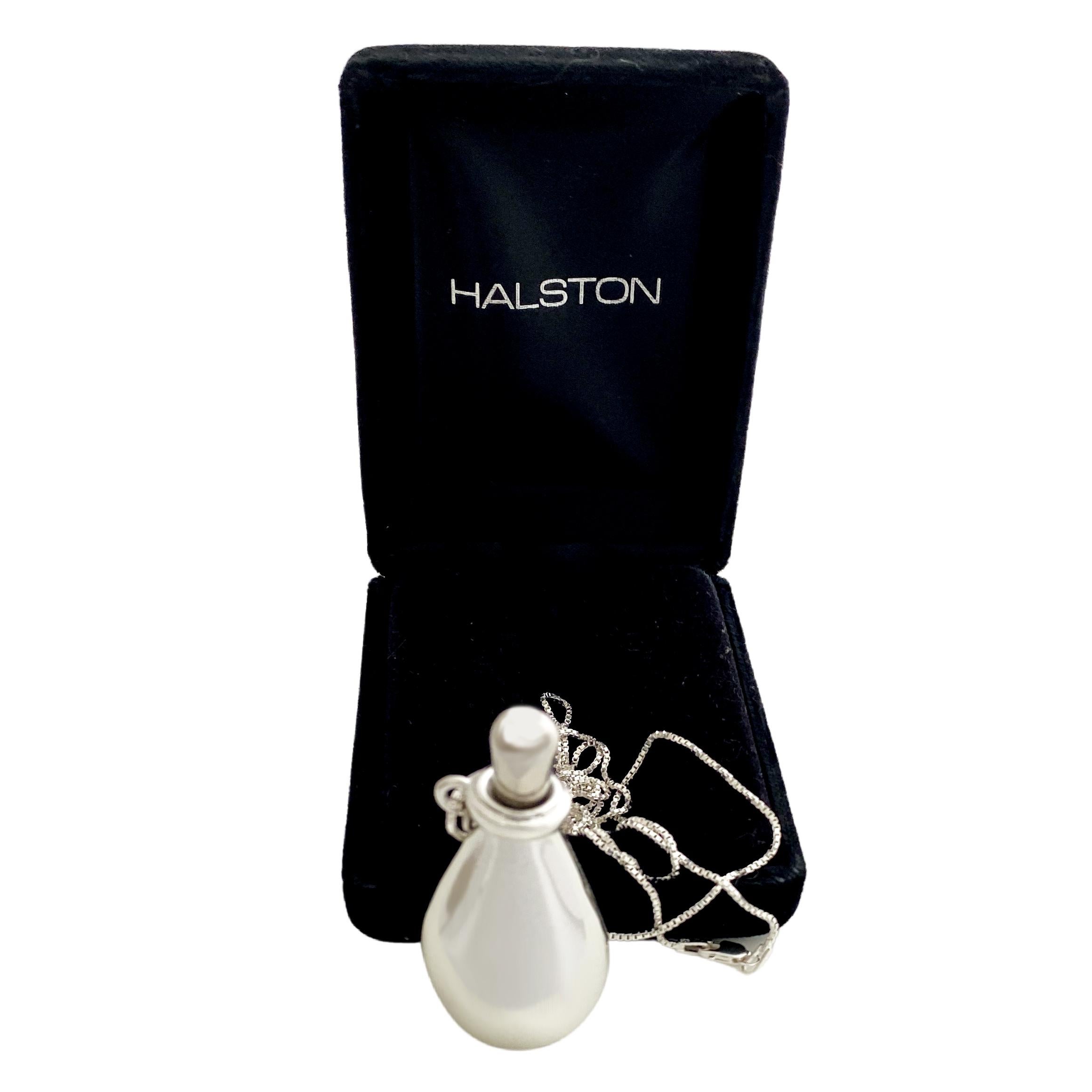 No-Scuff Elsa Peretti for Halston Perfume Bottle Pendant Necklace Sterling Chain In New Condition In Boston, MA