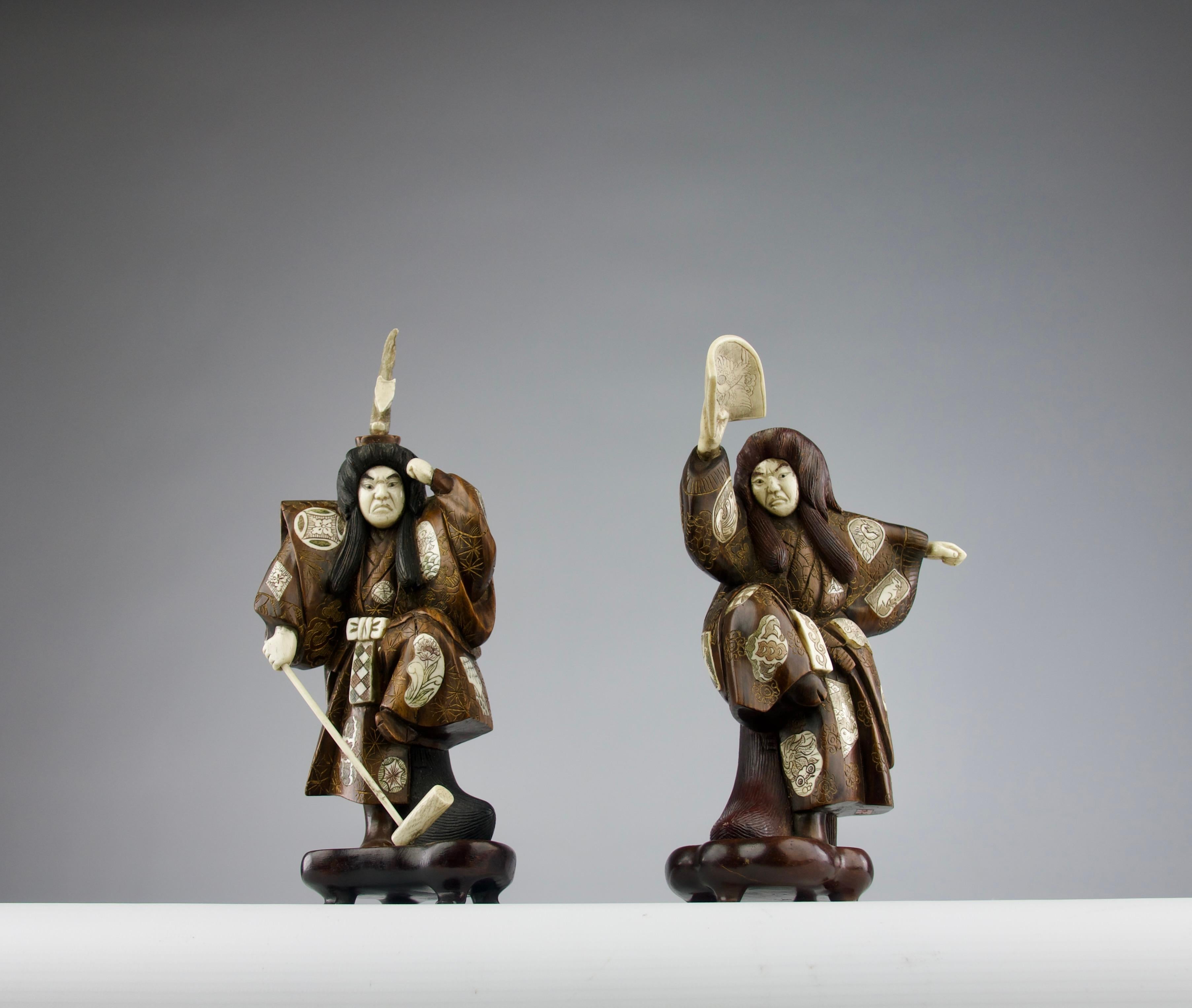 Nô Theatre Dancers, 19th Century Meiji Period Japanese Okimono Sculpture For Sale 13