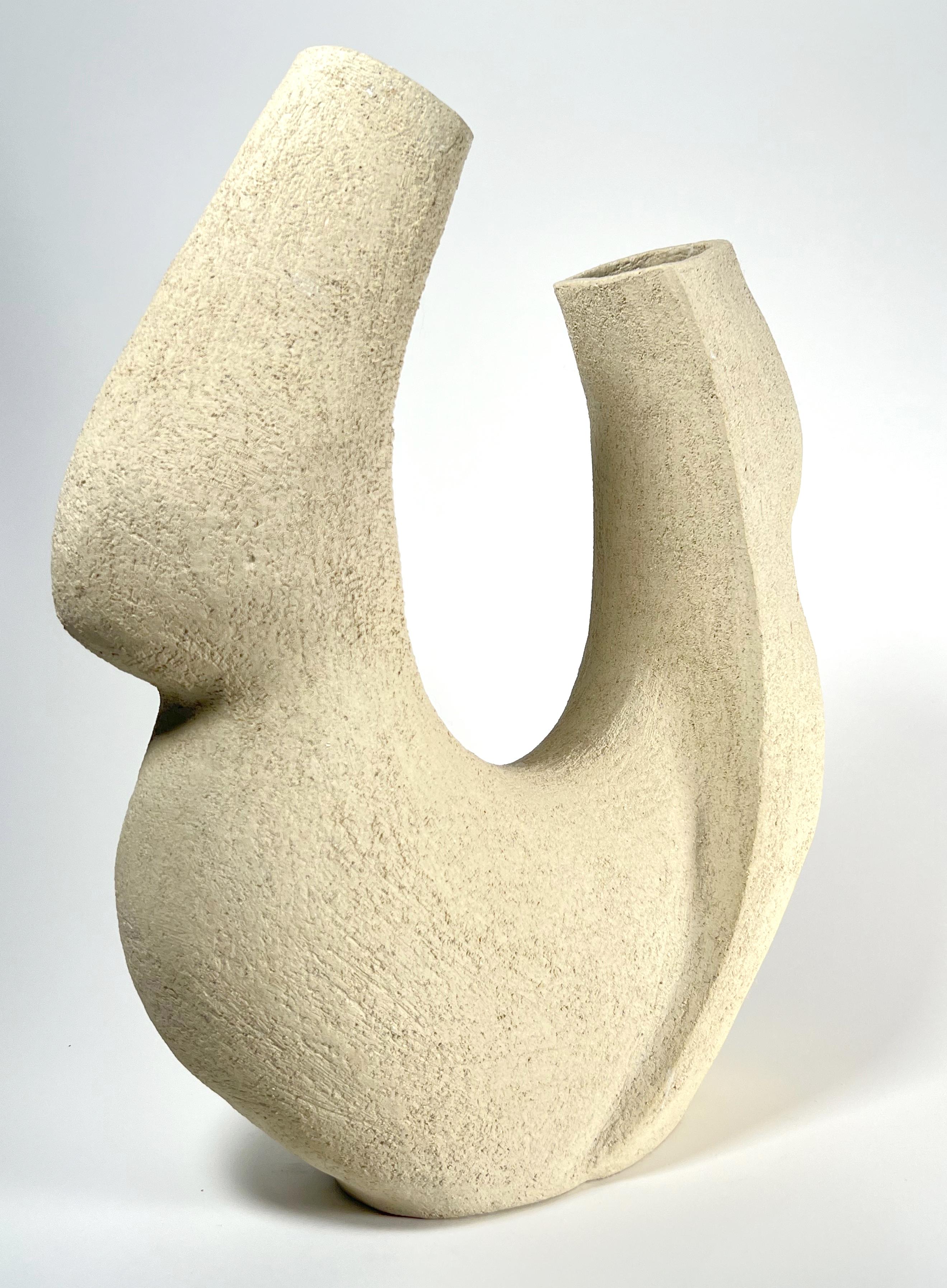 American No.000414 Handcrafted Organic Modern Textured White Ceramic Vessel- Lost Quarry For Sale