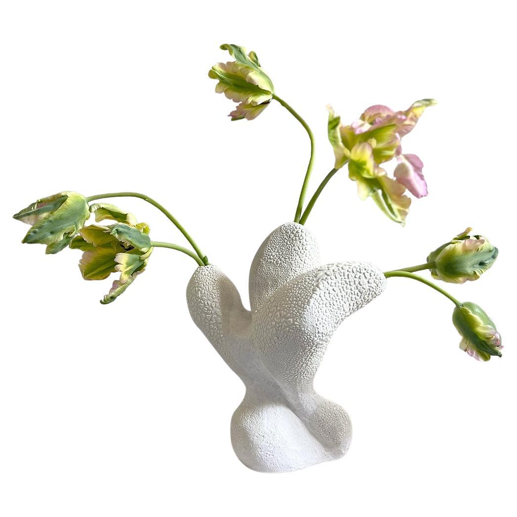 NO.000950 White Clay With Textural Glaze Multi opening Vase For Sale